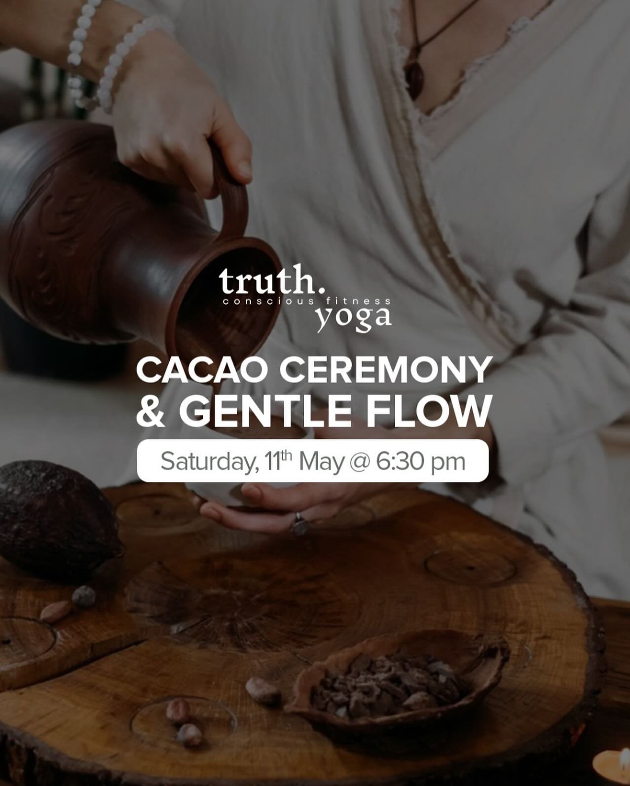 Join us for an enchanting evening of indulgence and relaxation! Experience the calmness of a Cacao ceremony paired with gentle flow yoga this Saturday at 6:30 pm. Unwind, sip, and stretch as we elevate our spirits and nourish our souls. Don&rsquo;t m