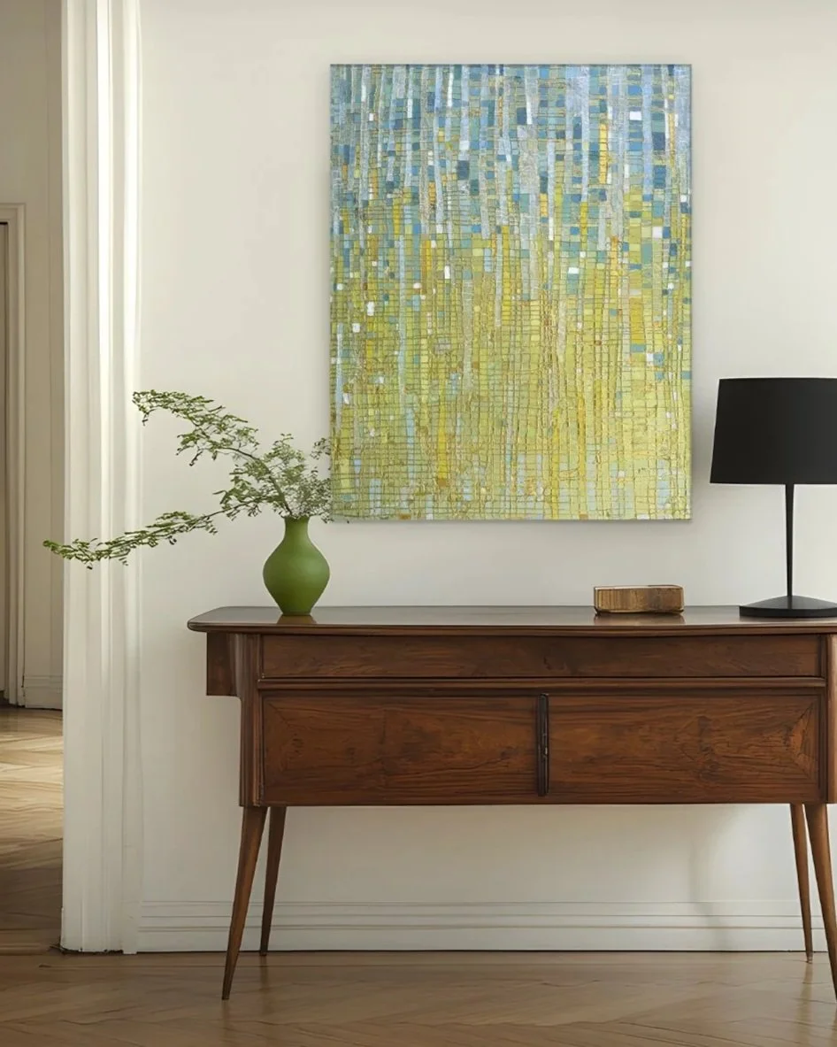a beautifully rendered abstract grid painting.