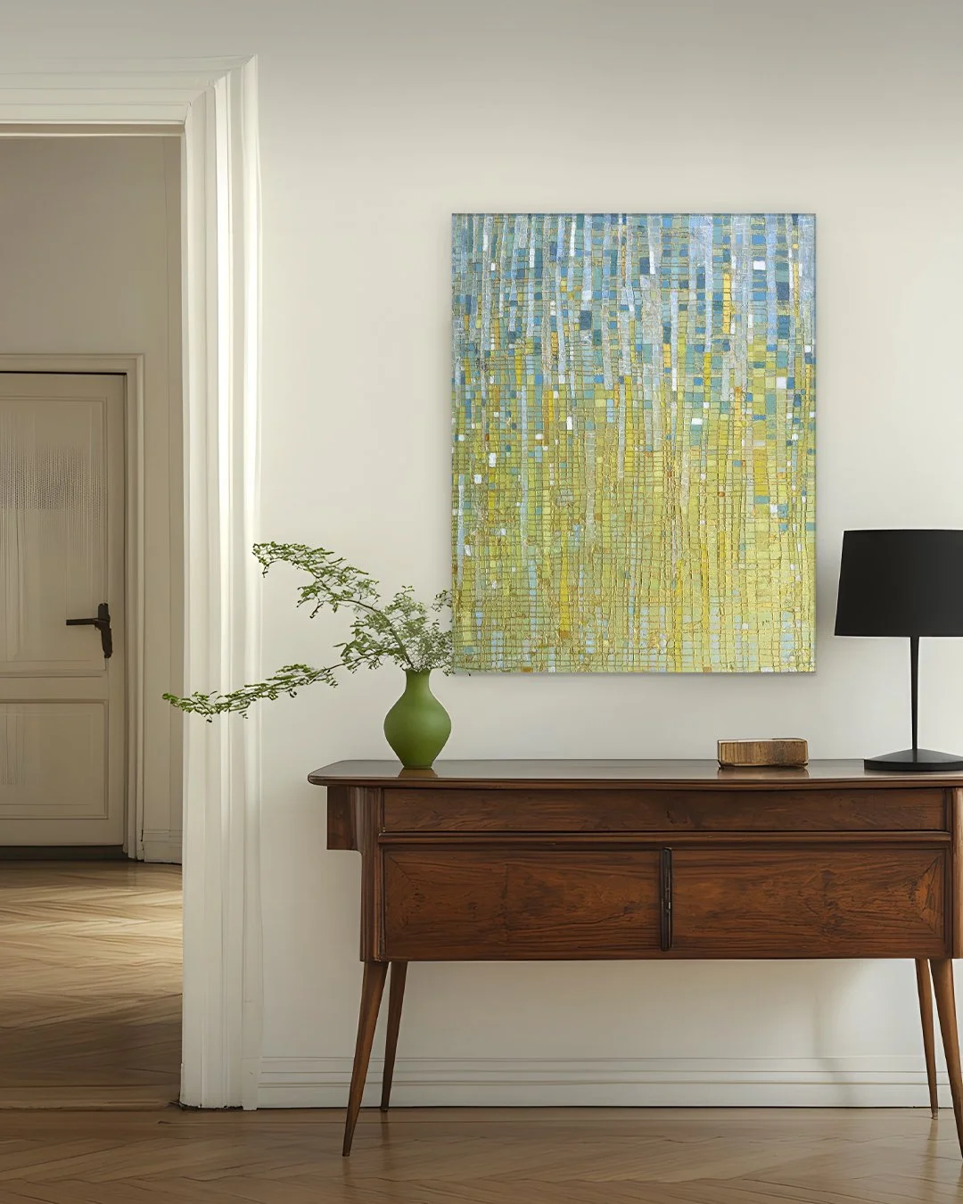 a beautifully rendered abstract grid painting.