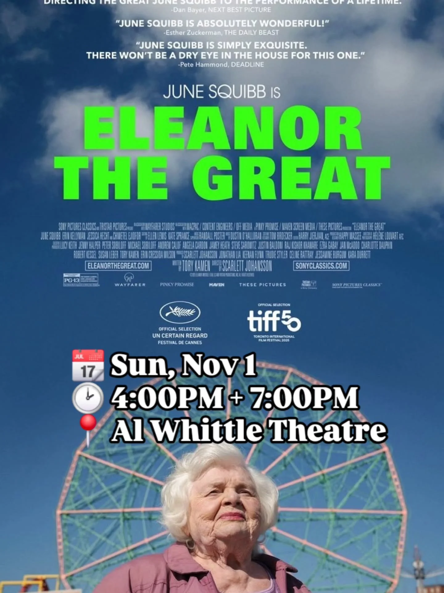 In Eleanor The Great, June Squibb brings to vivid life the witty and proudly troublesome 94-year-old Eleanor Morgenstein, who after a devastating loss, tells a tale that takes on a dangerous life of its own. Scarlett Johansson’s directorial deb