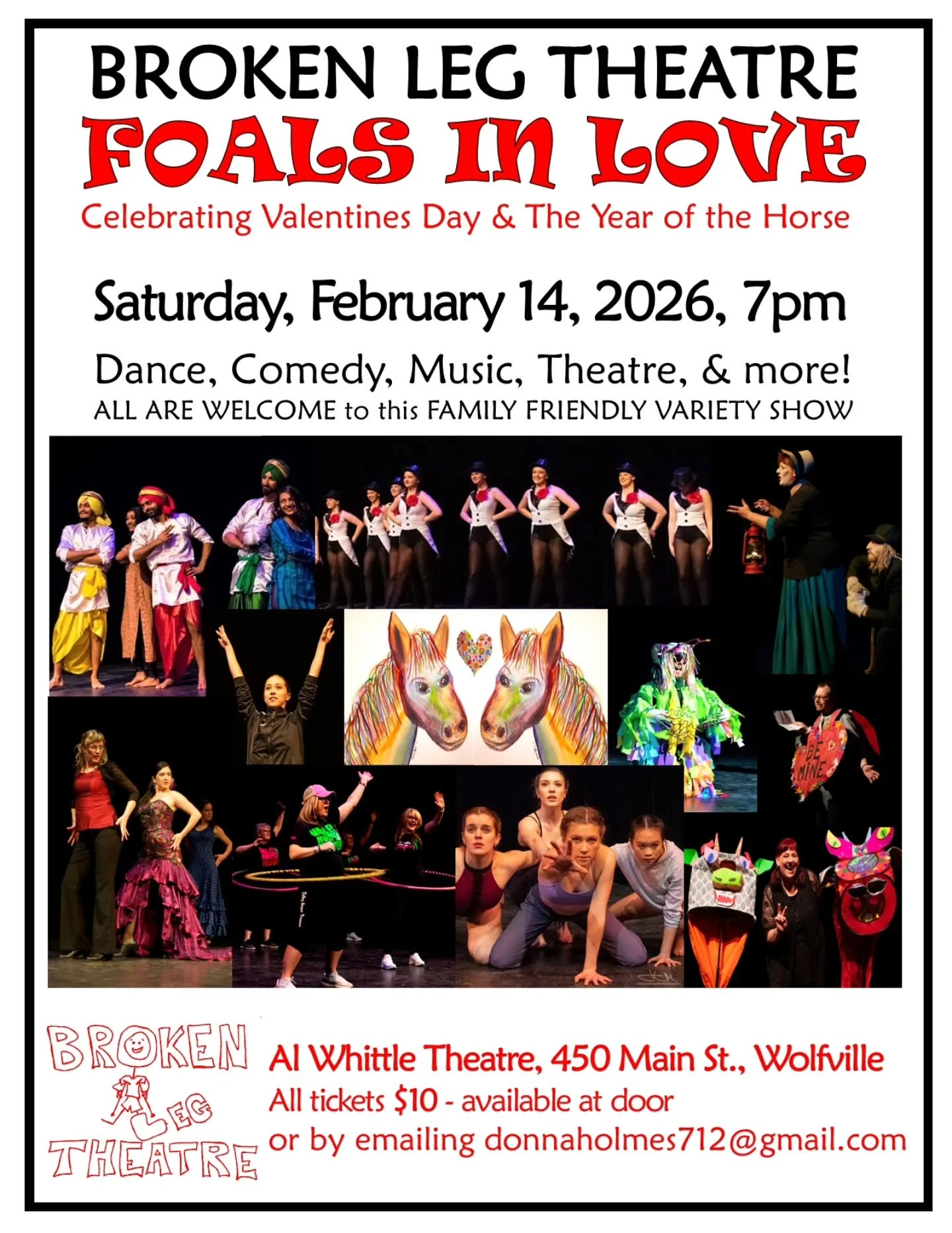 Celebrate Valentine&rsquo;s Day and The Year of the Horse!

Broken Leg Theatre is a family-friendly variety show that often features local performance artists such as DanceConXion, the Ukulele Ladies, Valley Ghost Walk ghosts, Valley Hooper Troopers 