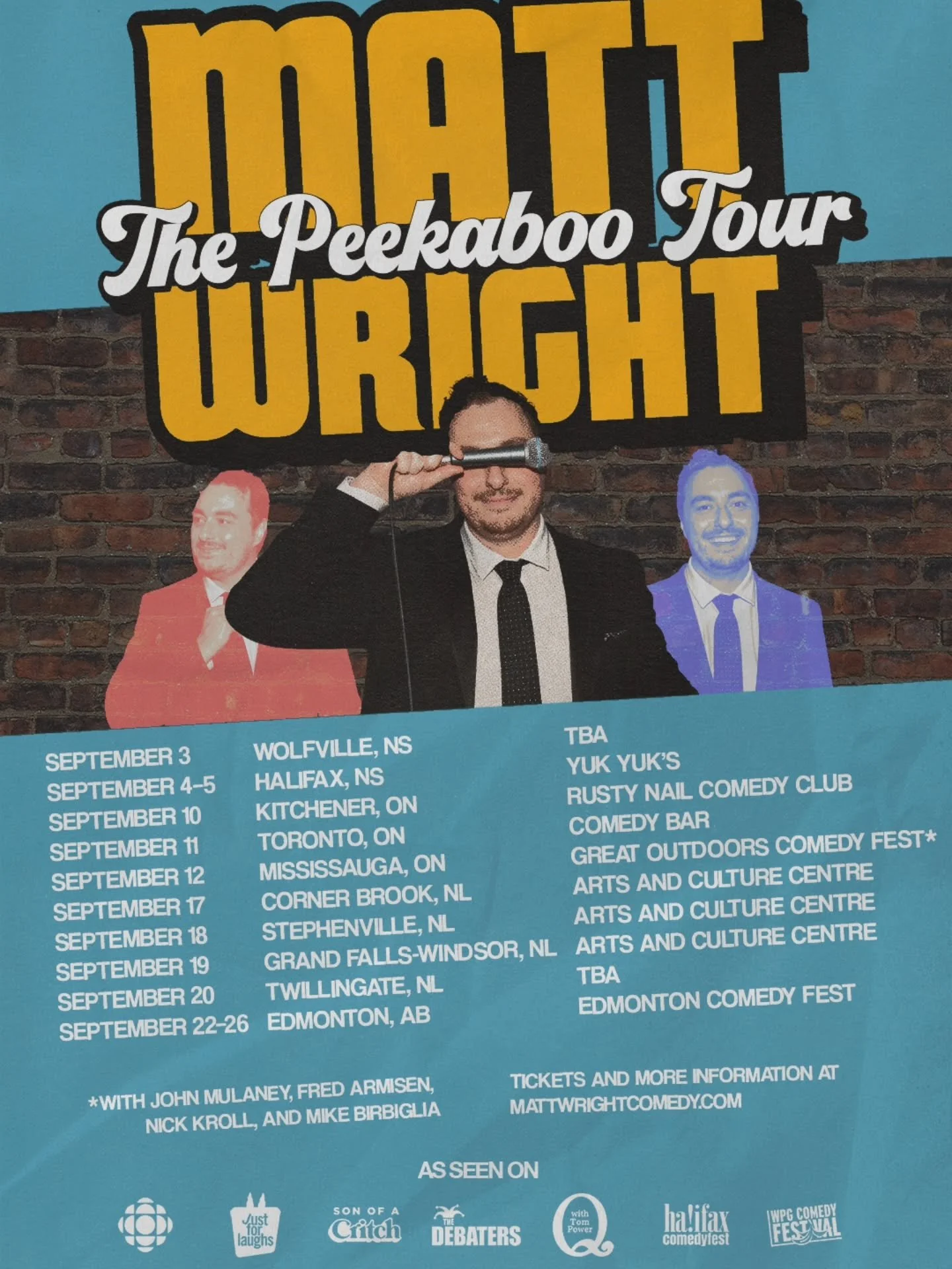 In preparation for his next special, Newfoundland born comedian Matt Wright performs his new hour of stand up comedy on technology, travelling with a baby, and everything in between. 

Matt Wright is a two time JUNO Award losing Canadian stand-up com