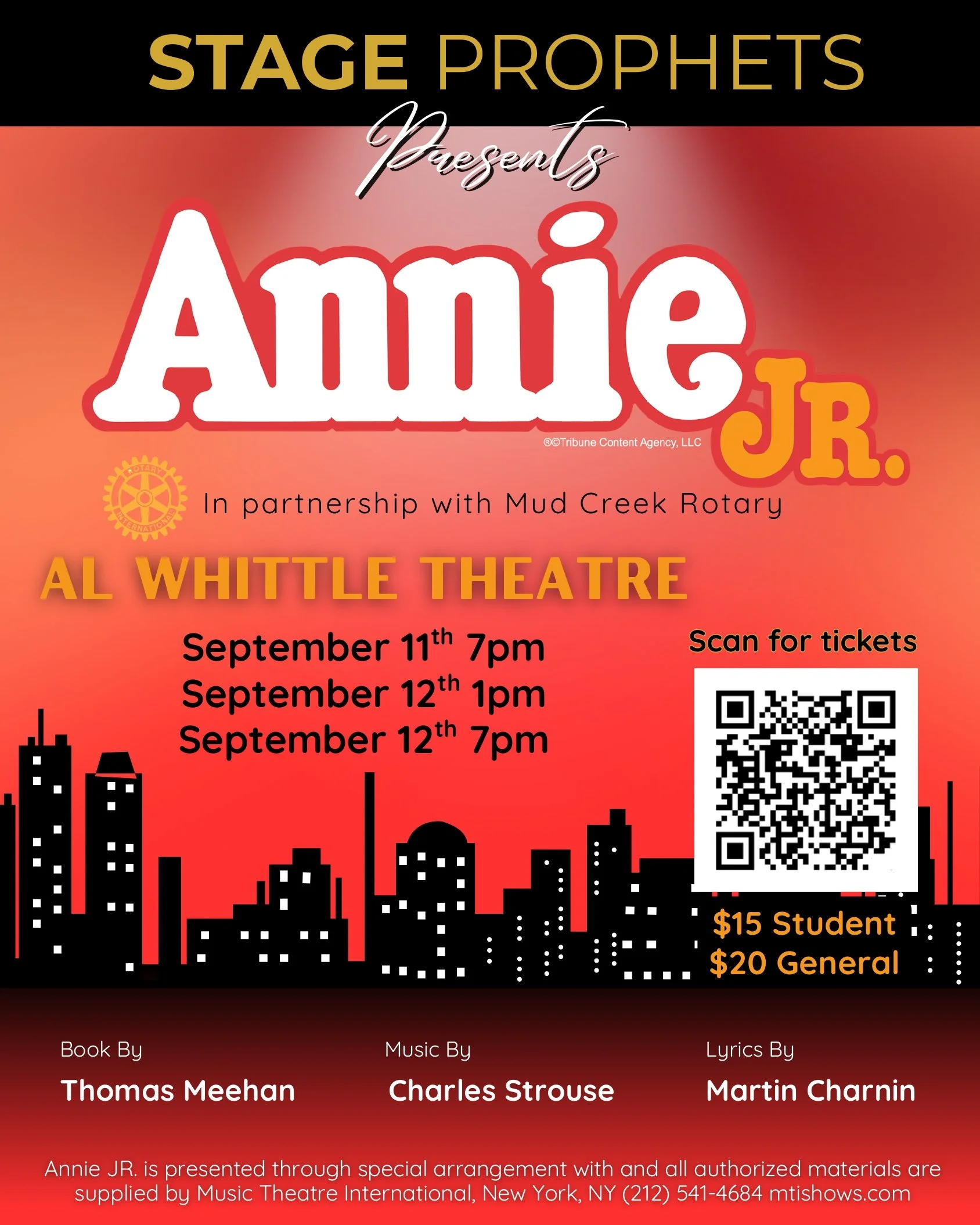 ANNIE JR. — Sept 11, 7:00PM, Sept 12 1:00PM and Sept 12 7:00PM