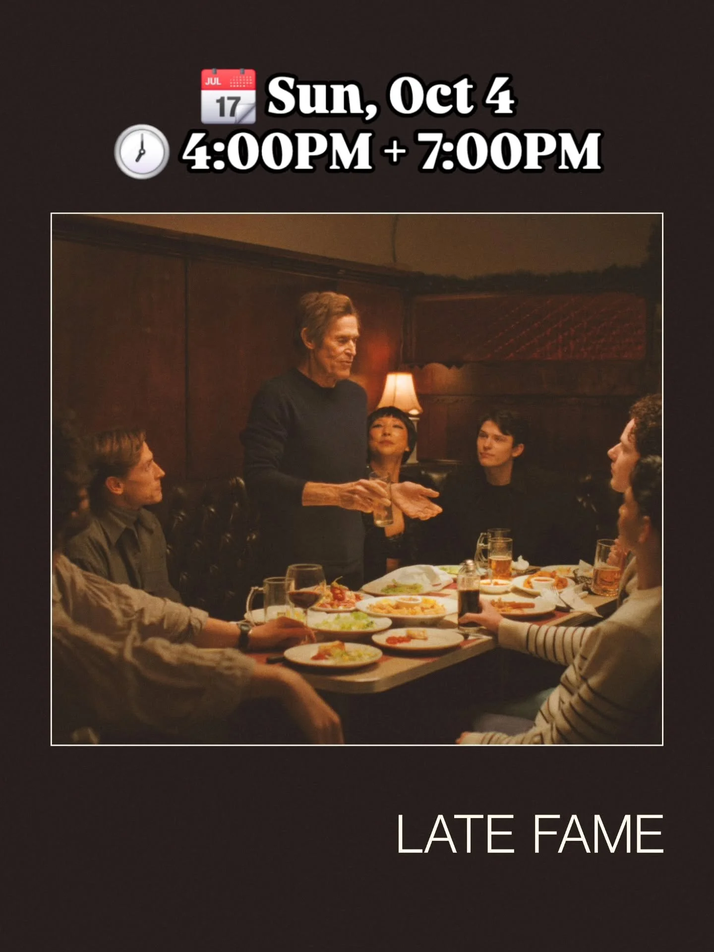 A forgotten New York poet, works in the post office. After an eager and flattering young admirer appears on his doorstep, he is beckoned into a coterie of twentysomething admirers who anoint him as a rediscovered genius. 

📽 Late Fame
📆 Sun, Oct 4
