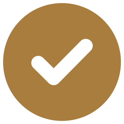 Brown circle with a black check mark inside.