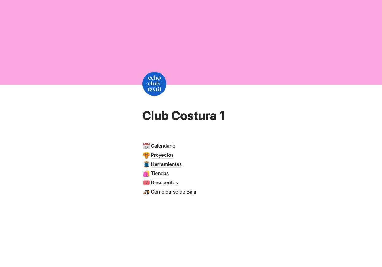 notion con toda la info del curso y escuela de costura en echo