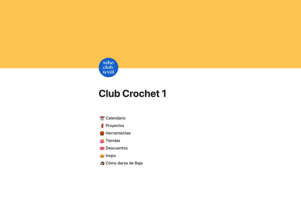 espacio virtual con la info de la escuela de crochet principiantes de echo
