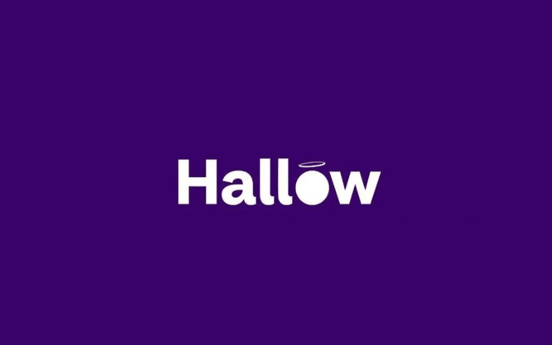 purple background with the white "hallow" logo
