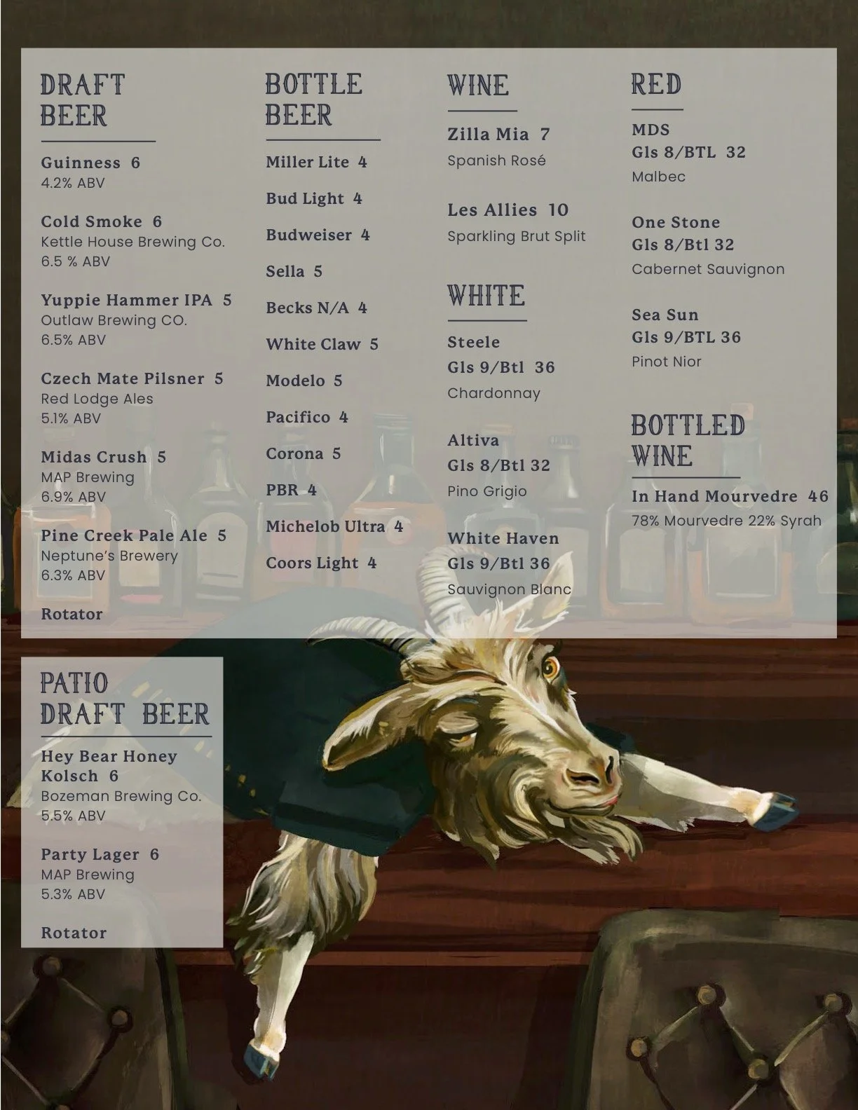 Menu — Fainting Goat Pub