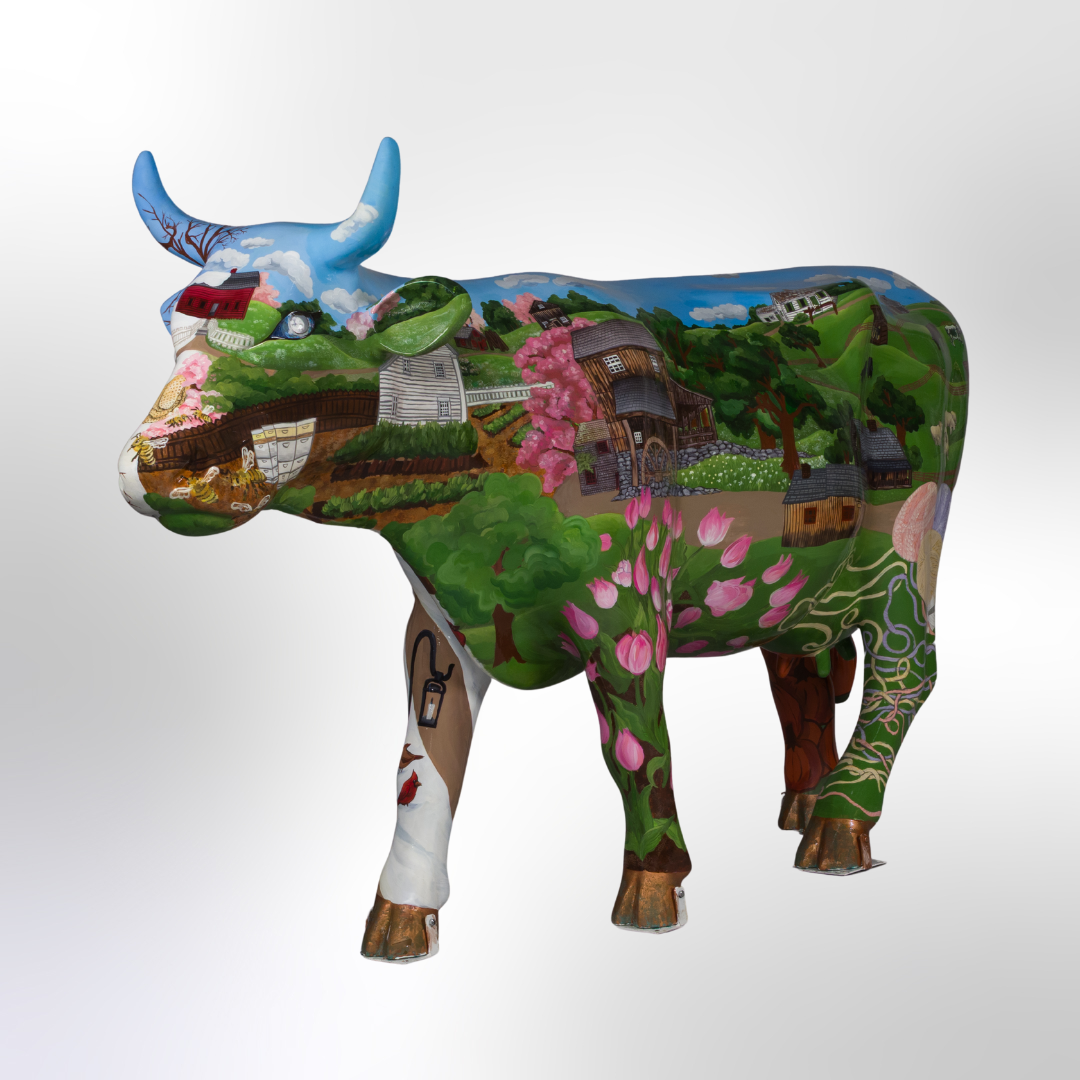 Clover the Traveling Cow 
Acrylic on fiberglass cow form, May 2025
