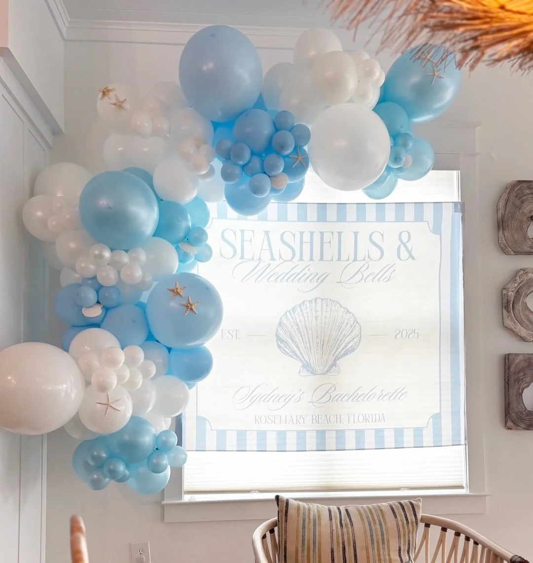 Seashells and Wedding Bells! Our guess for the season is that this is going to be another TOP theme! Bring on the elegant blues, seashells and balloons
