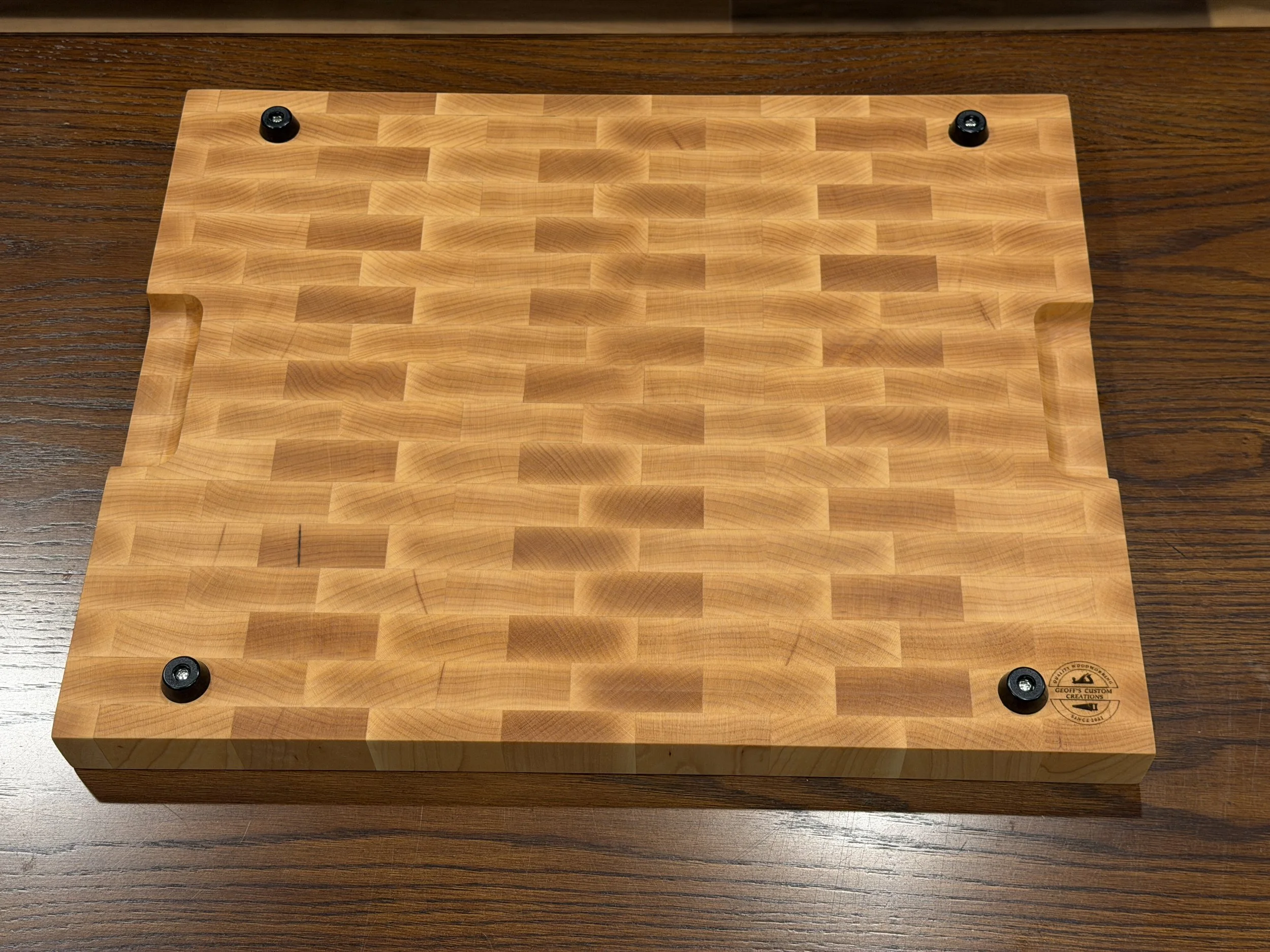 End Grain Cutting Board w:handles & stand offs_1.JPG