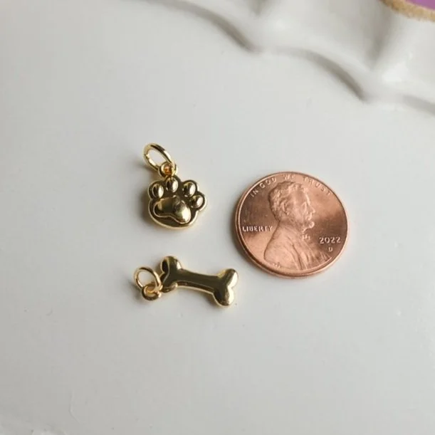 Gold Paw and Bone Charms