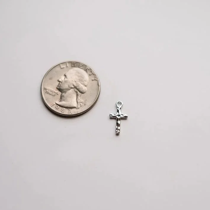 Silver Hammered Cross Charm