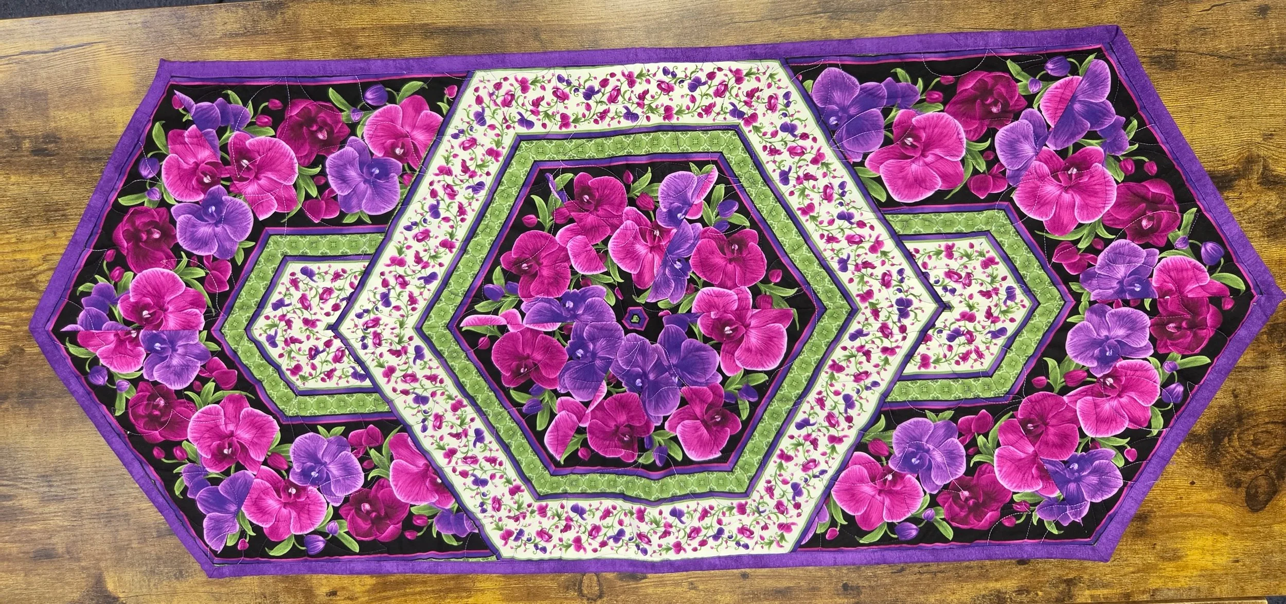 Pansy Tablerunner Custom one of a kind table runner.  19 1/4" x 45".
