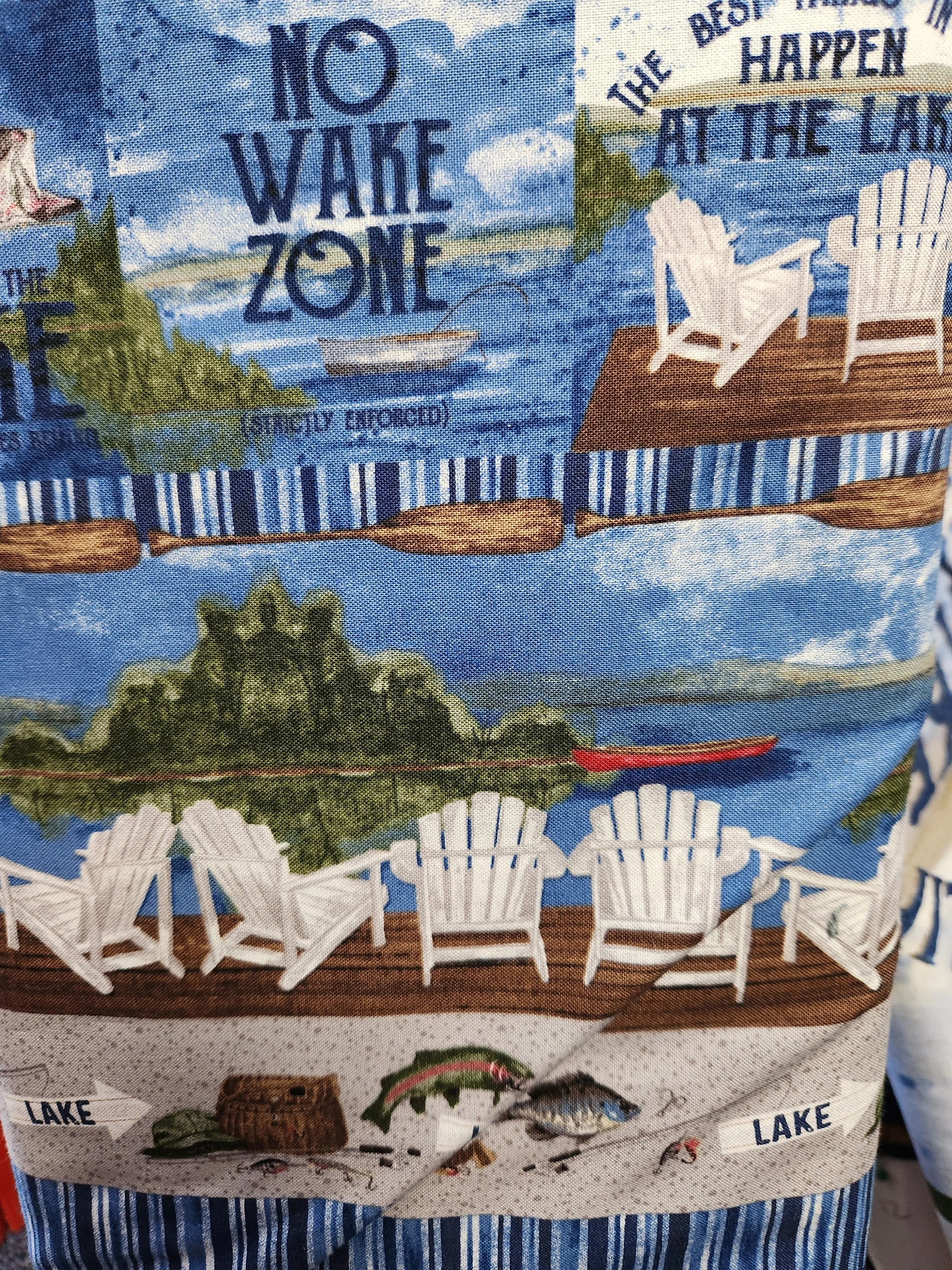 Riley Blake At The Lake c10555 Lake and fishing scenes in multiple Strips. There are 3 strips in the repeat.