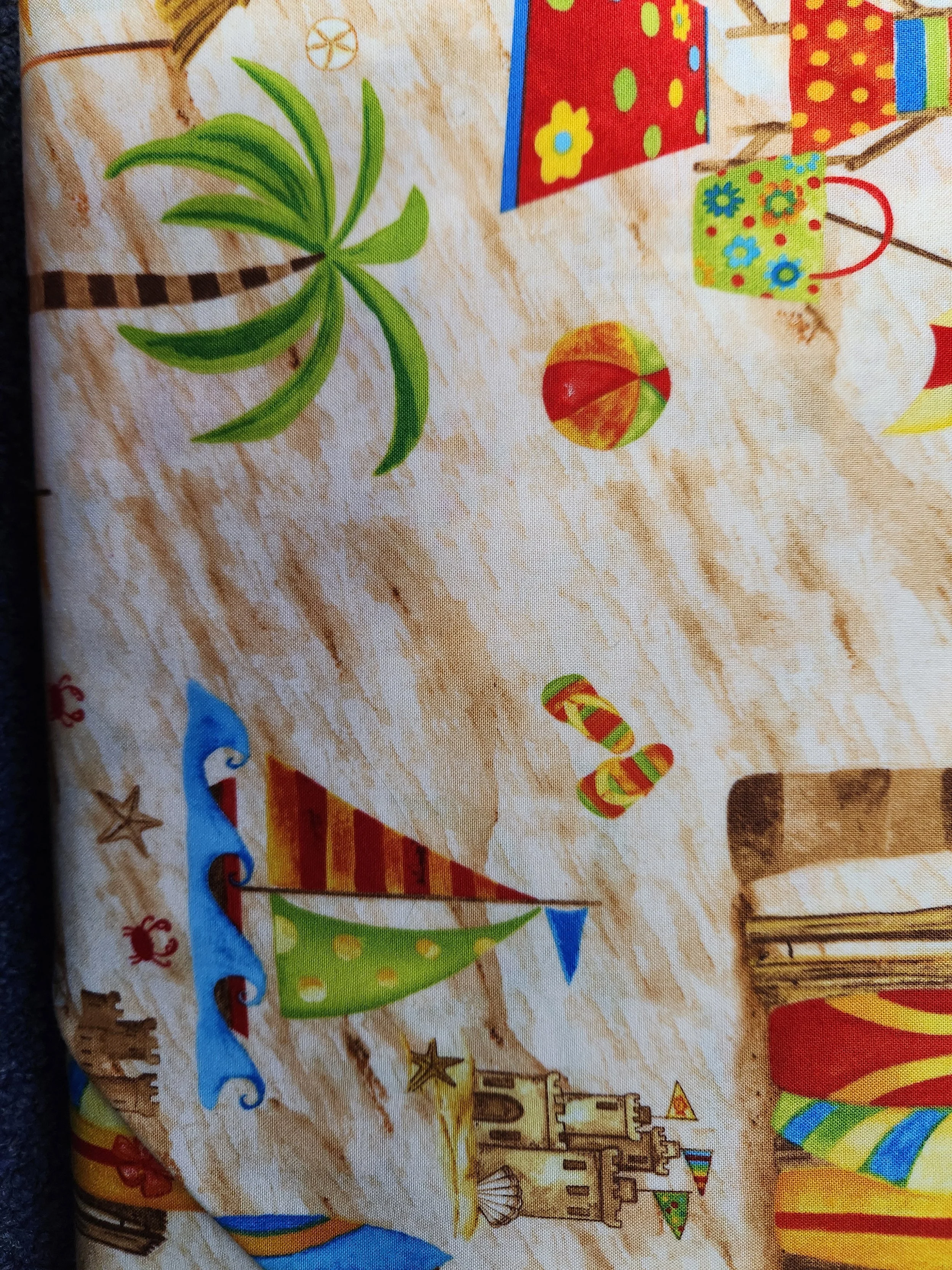 Blank Shore Thing Beach scenes. B-901641 Beach chairs, beach umbrellas sand castles and much more.  Bright colors on beige sand colors.