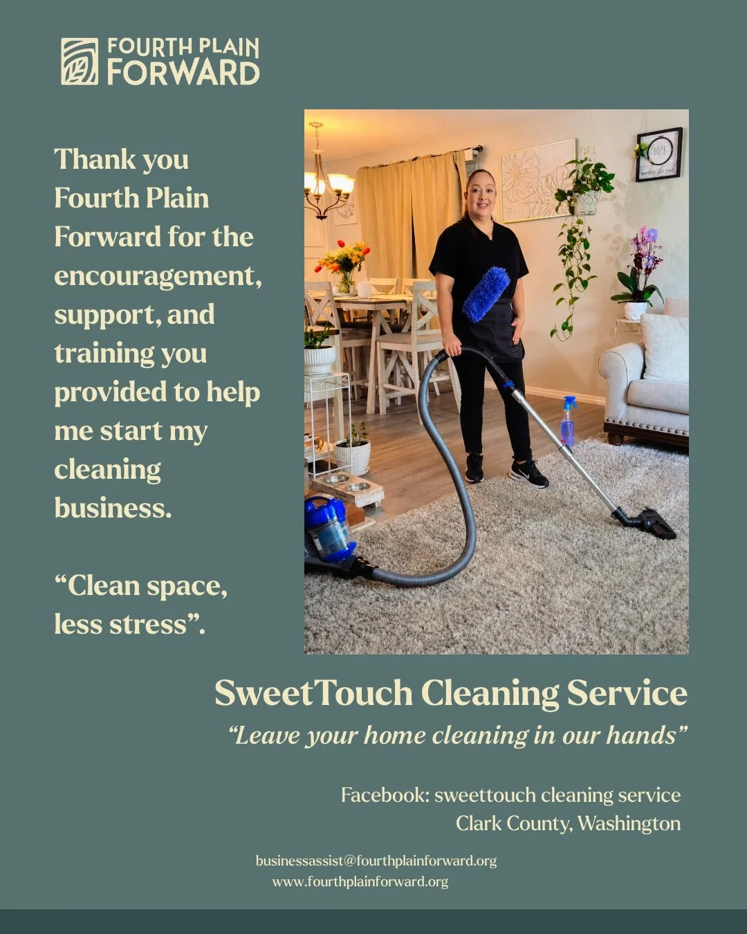 Trong Tháng Doanh nghiệp Nhỏ, chúng tôi tự hào giới thiệu Yanet Brenda, chủ sở hữu của SweetTouch Cleaning Service.

Hành trình của Yanet là minh chứng cho thấy rằng với sự quyết tâm, đào tạo và sự hỗ trợ phù hợp, giấc mơ về một doanh nghiệp nhỏ có thể dần trở thành hiện thực.