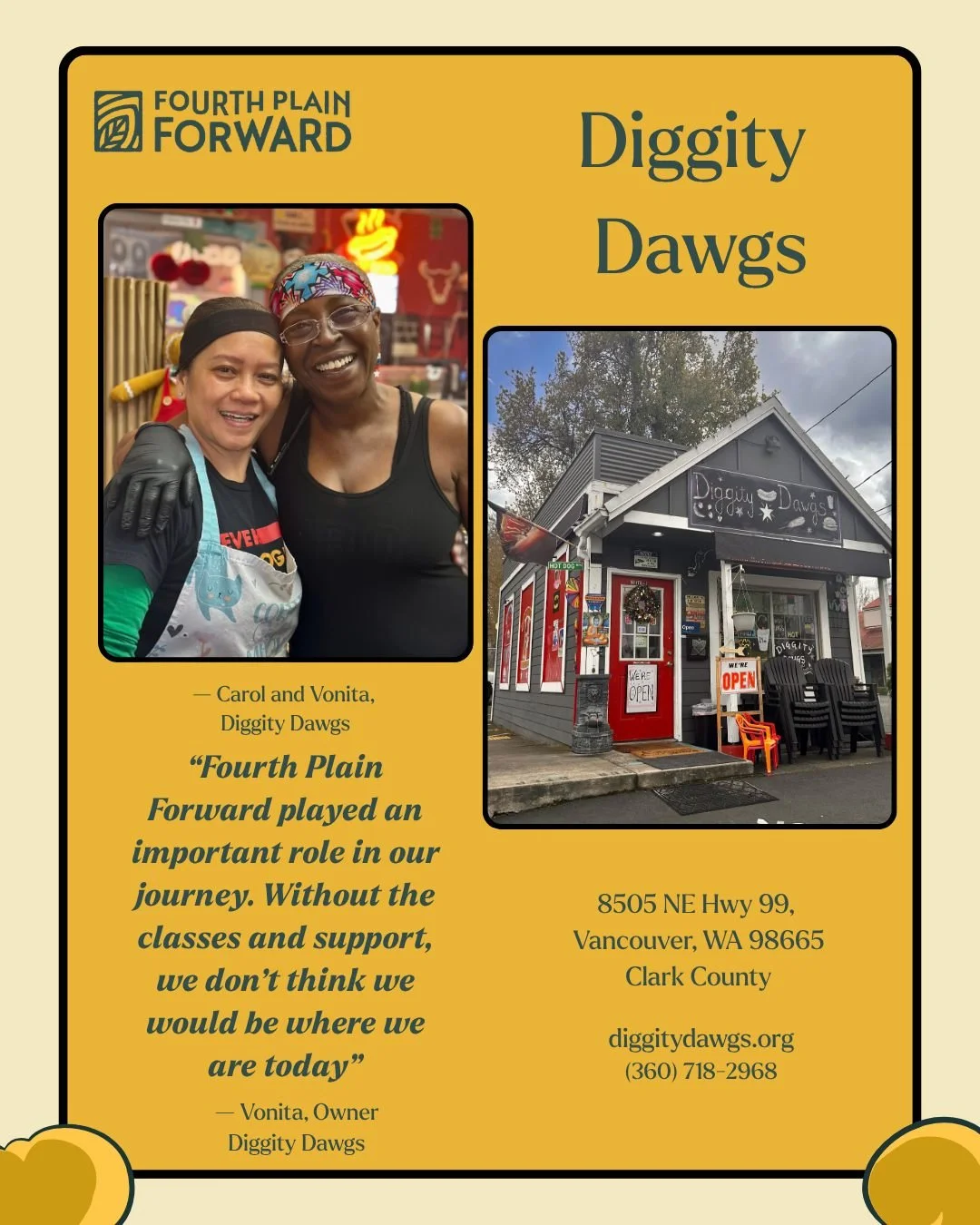The team at Diggity Dawgs is led by Vonita and her partner, who together run this vibrant and welcoming small business built on hard work and determination. After years of working at Providence, Vonita made the bold decision to step into entrepreneur