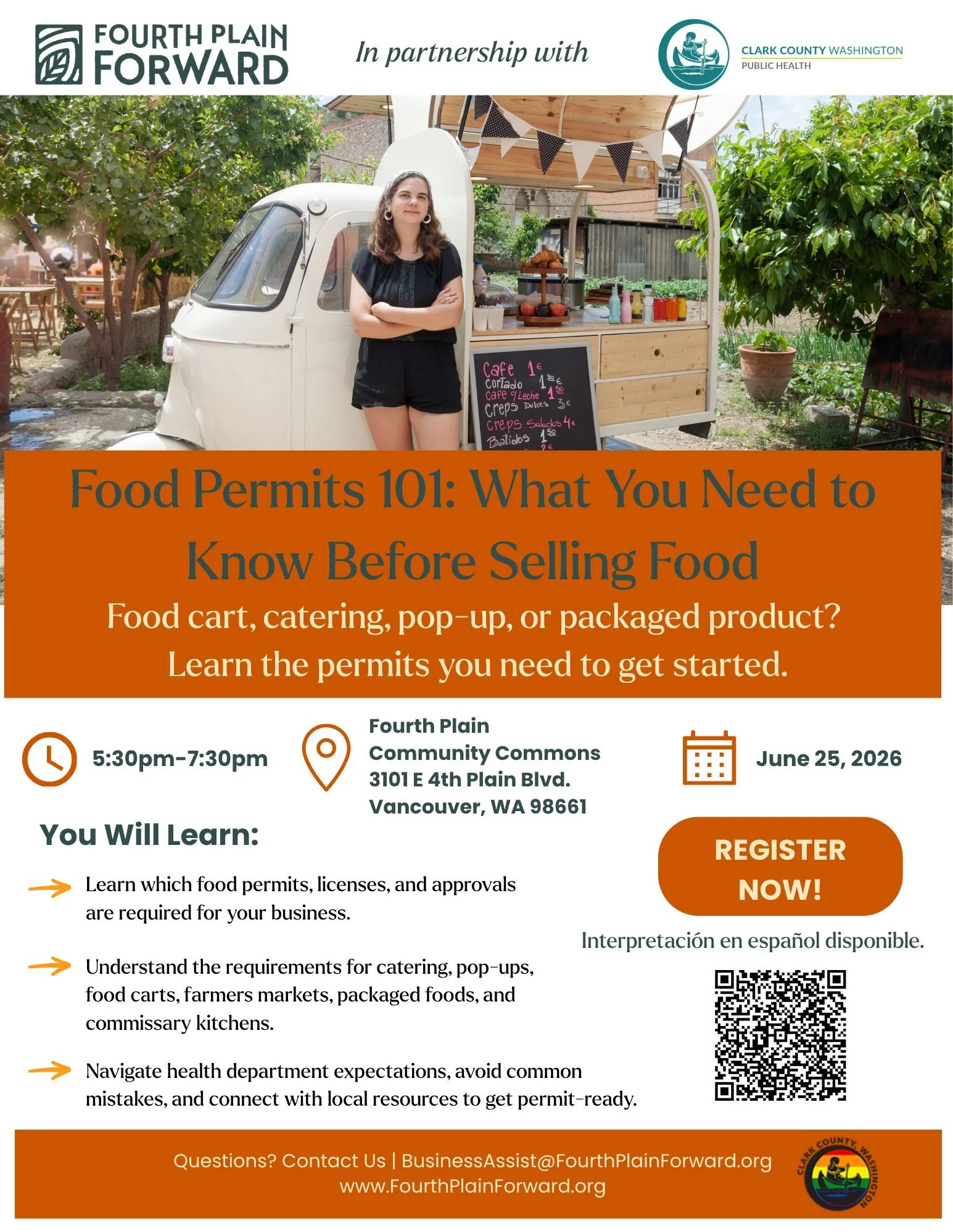 Thinking about starting a food business in Clark County?

Join us for Food Permits 101: What You Need to Know Before Selling Food, an introductory workshop presented in partnership with Clark County Public Health.

Whether you&rsquo;re interested in 