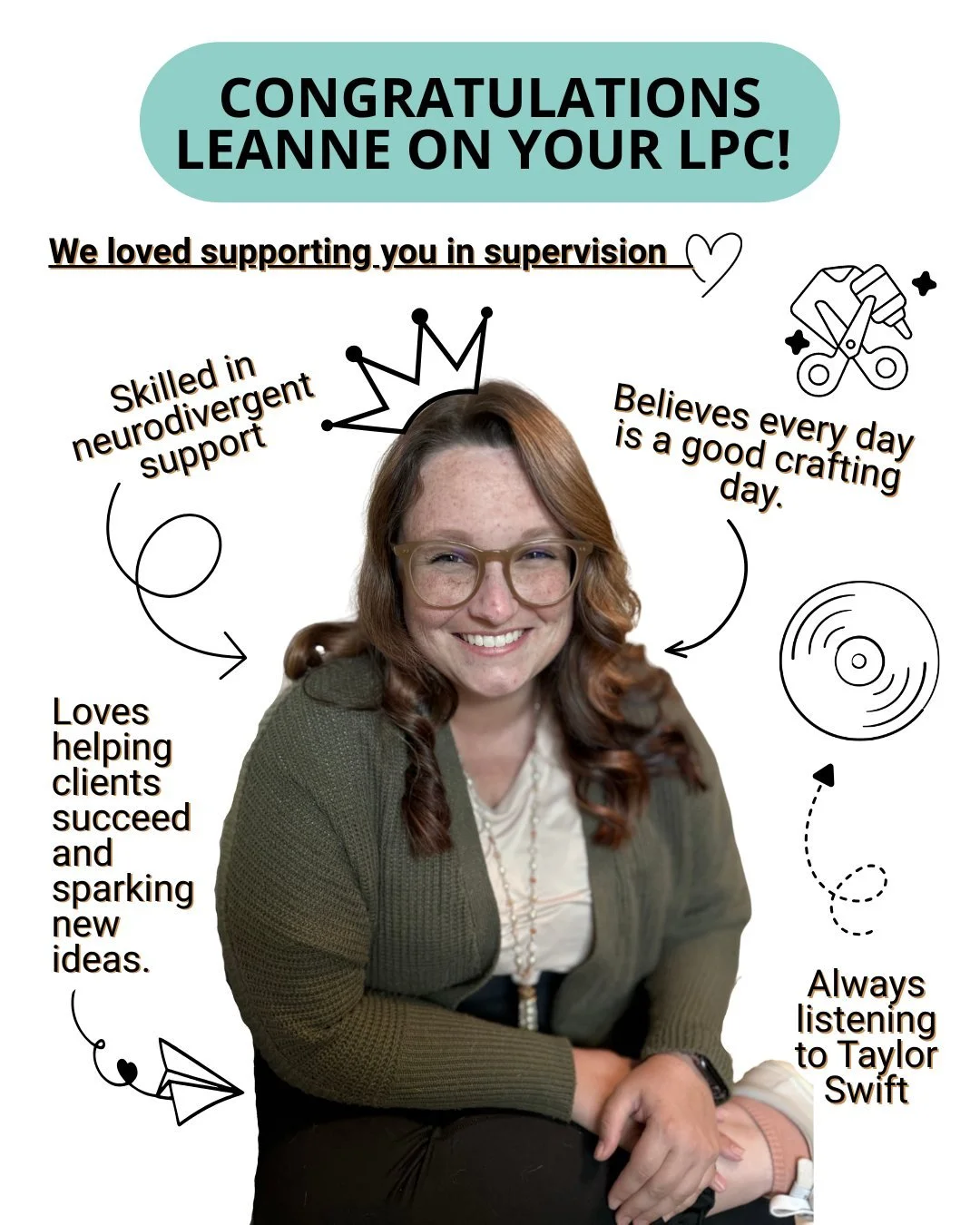 This one feels extra good to share, congrats to Leanne on completing her LPC hours! She&rsquo;s been amazing to supervise, and her work speaks for itself. If you&rsquo;ve been waiting for an opening, she&rsquo;s taking new clients. 

#texastherapist 