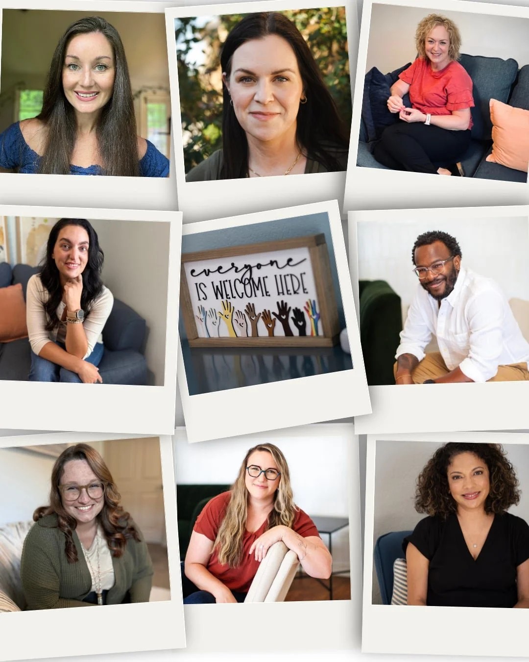 Polaroid collage graphic of ATXMH therapist headshots