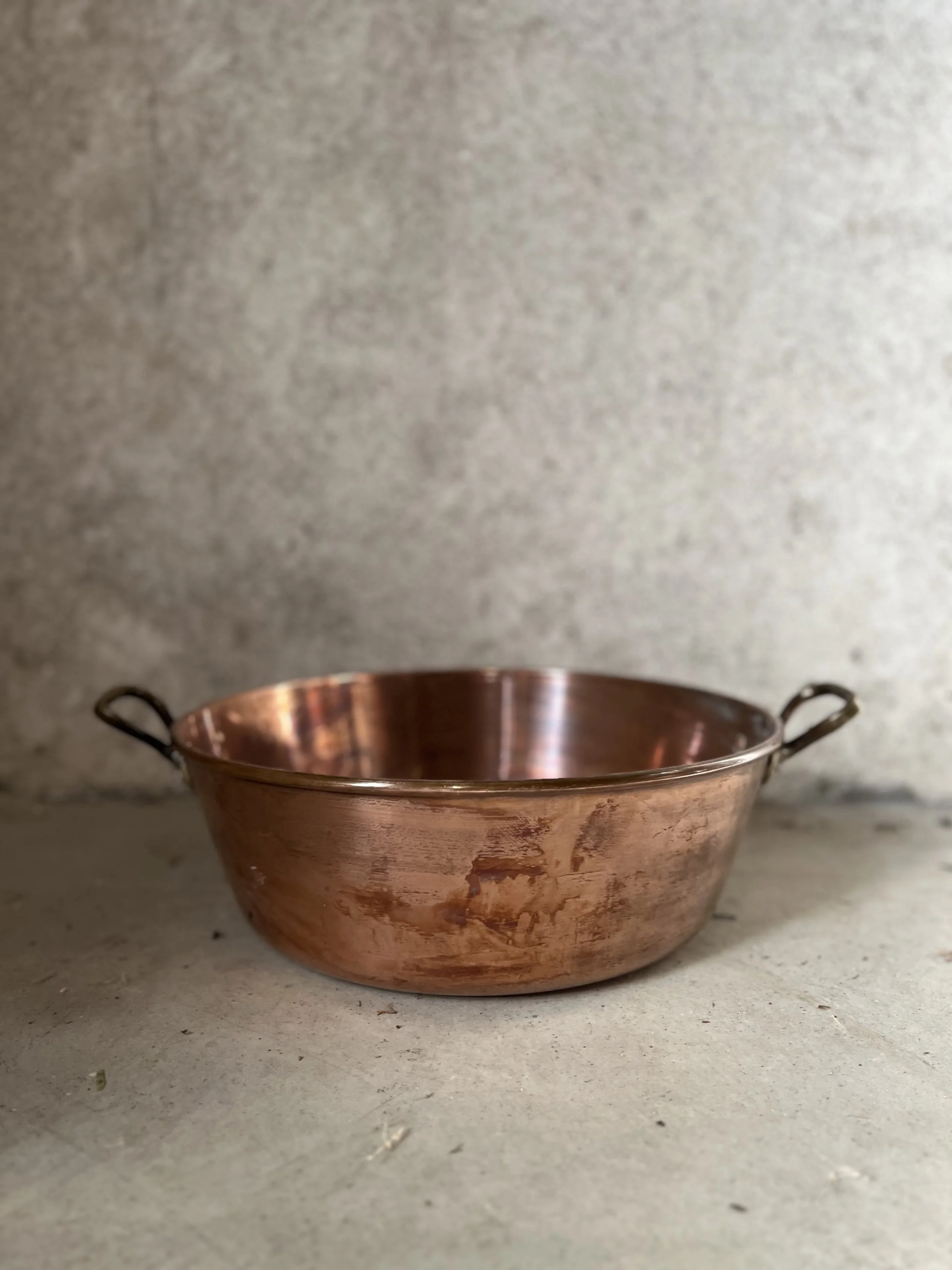 French Vintage Copper Pan with Brass Handles