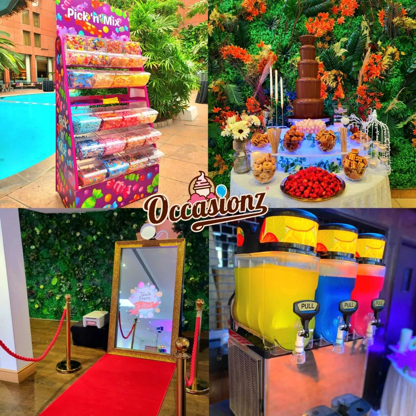 Party, Wedding Or Event Coming Up?  Drop Us A Message For Price And Availability 📩
Wide Selection Of Services To Choose From:
Magic Mirror Photobooth - Chocolate Fountain - Candy Floss - Popcorn - Slush - Pick n Mix - Bouncy Castles - Entrance Tab