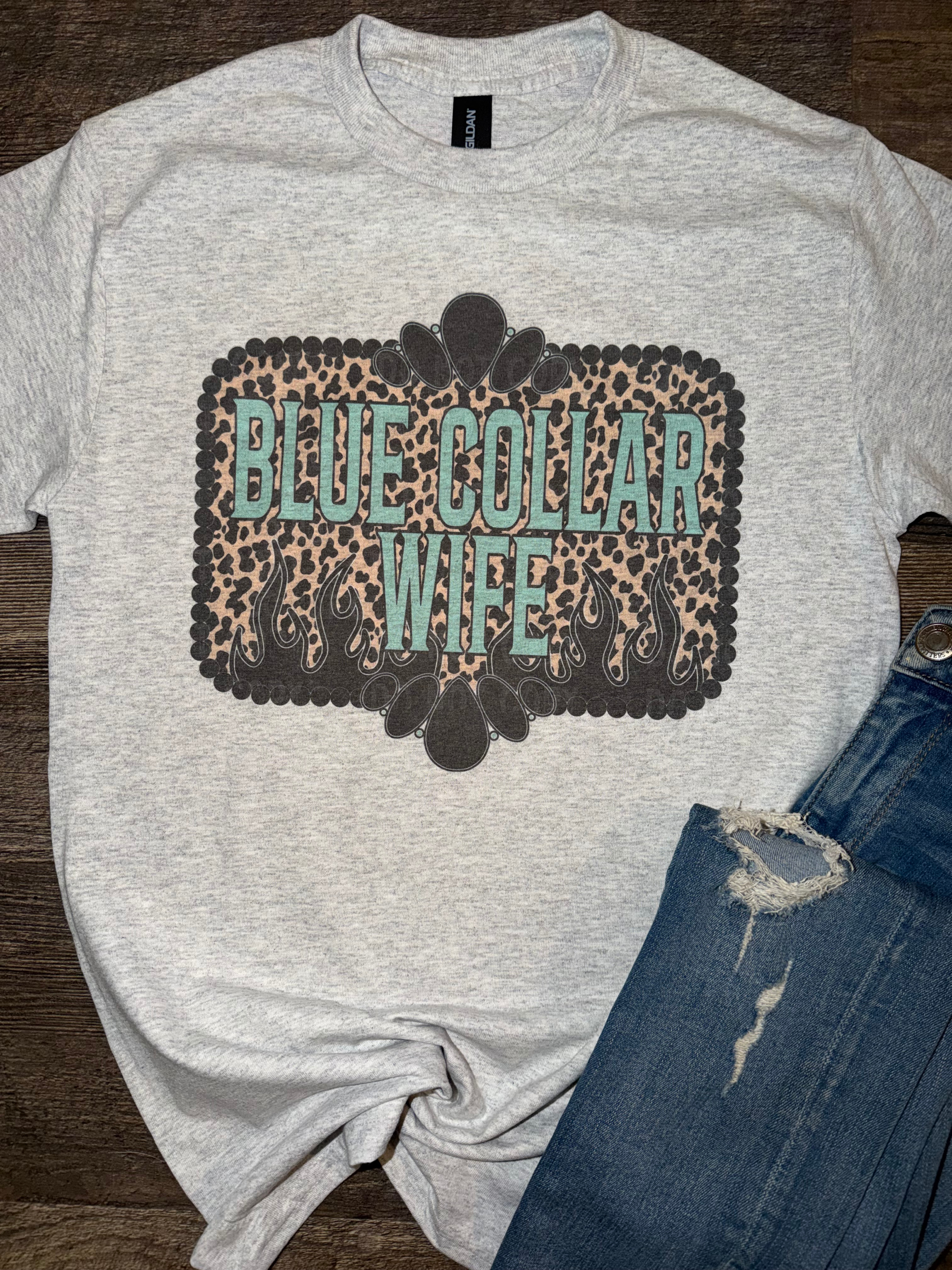 Leopard Print Blue Collar Wife Tee