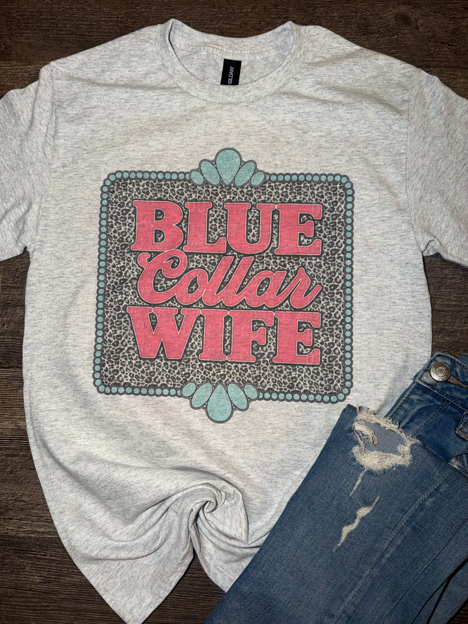 Leopard And Pink Blue Collar Wife Tee