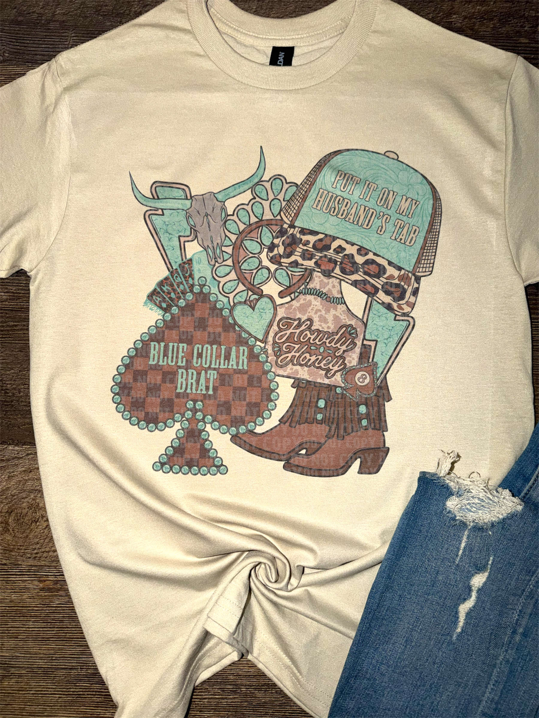 Turquoise Blue Collar Brat HUSBAND Collage Tee