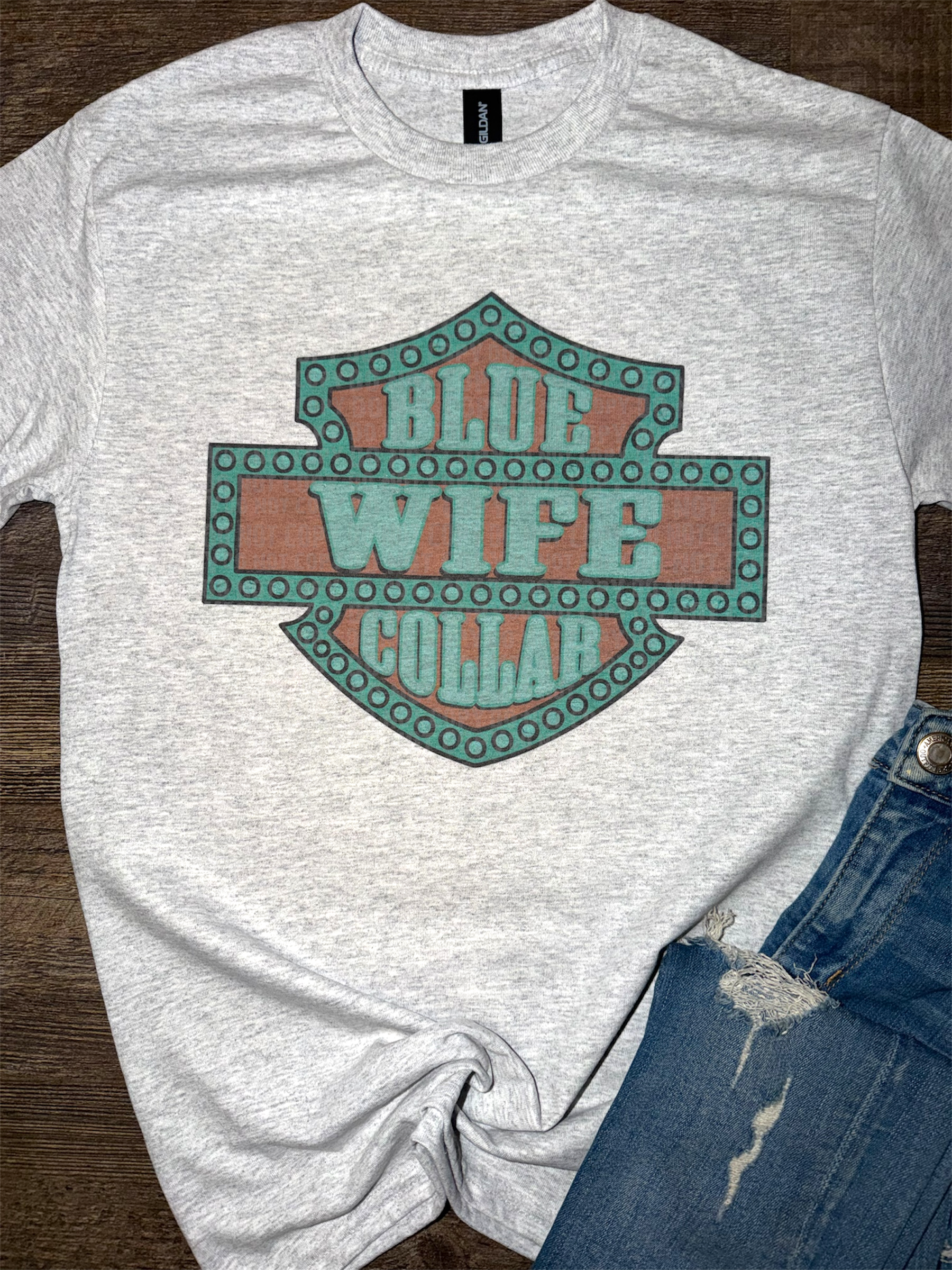 Turquoise Logo Blue Collar Wife Tee