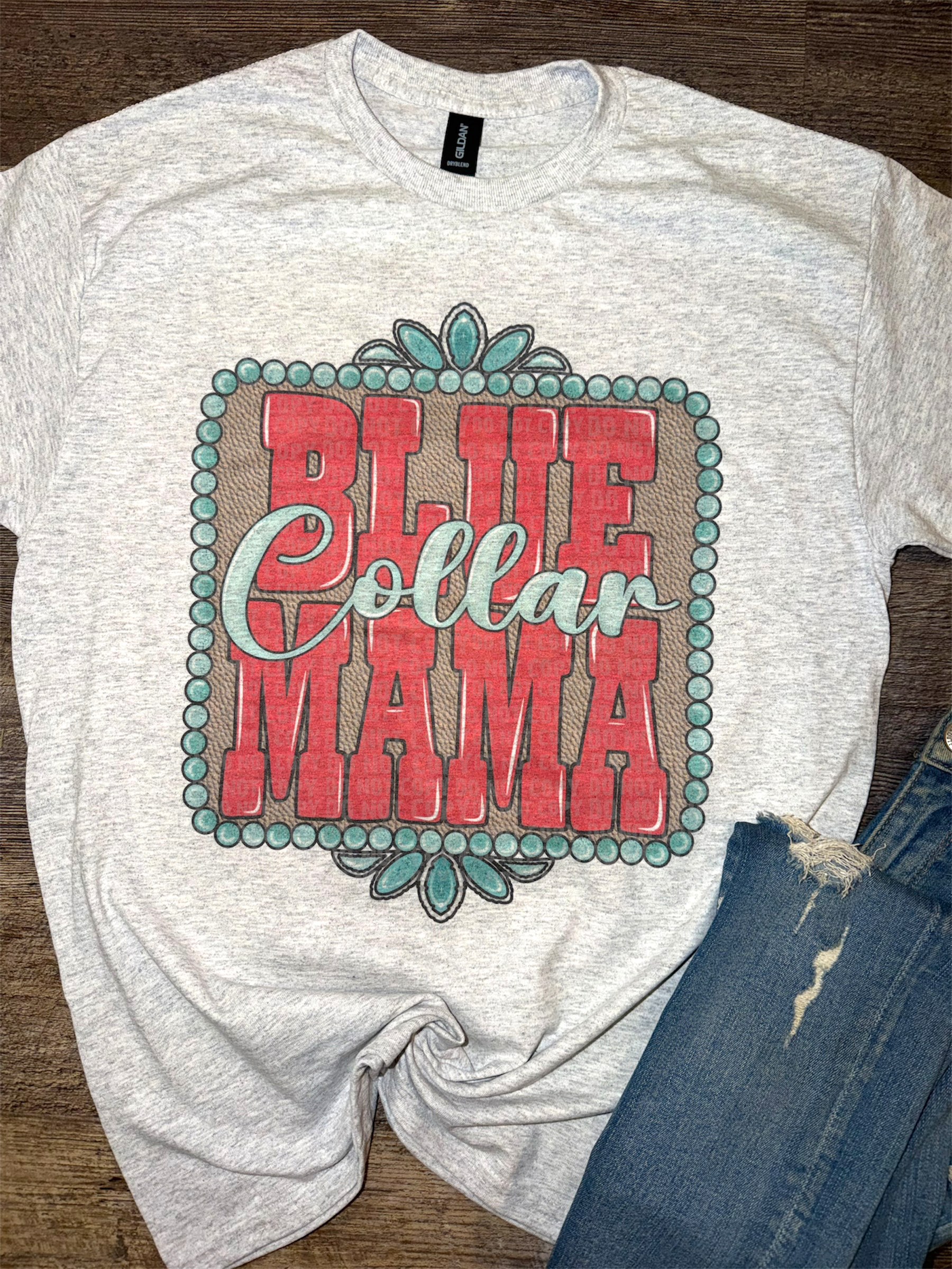 Blue Collar Mama Leather Print Frame Tee