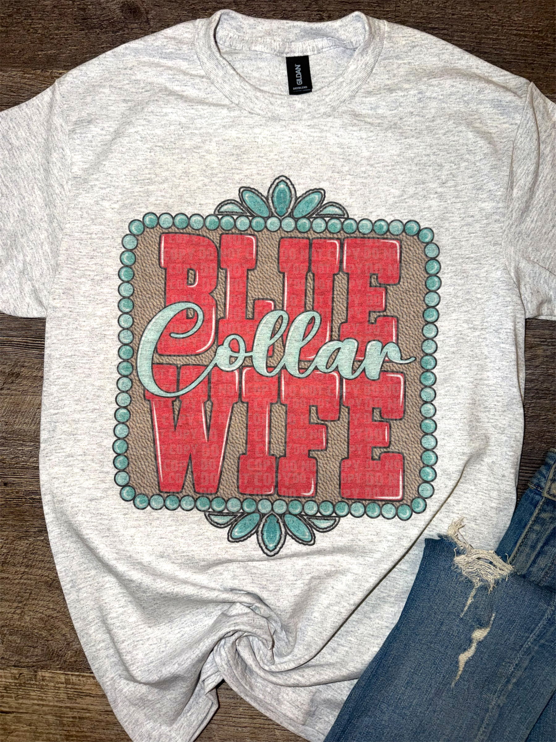 Blue Collar Wife Leather Print Frame Tee