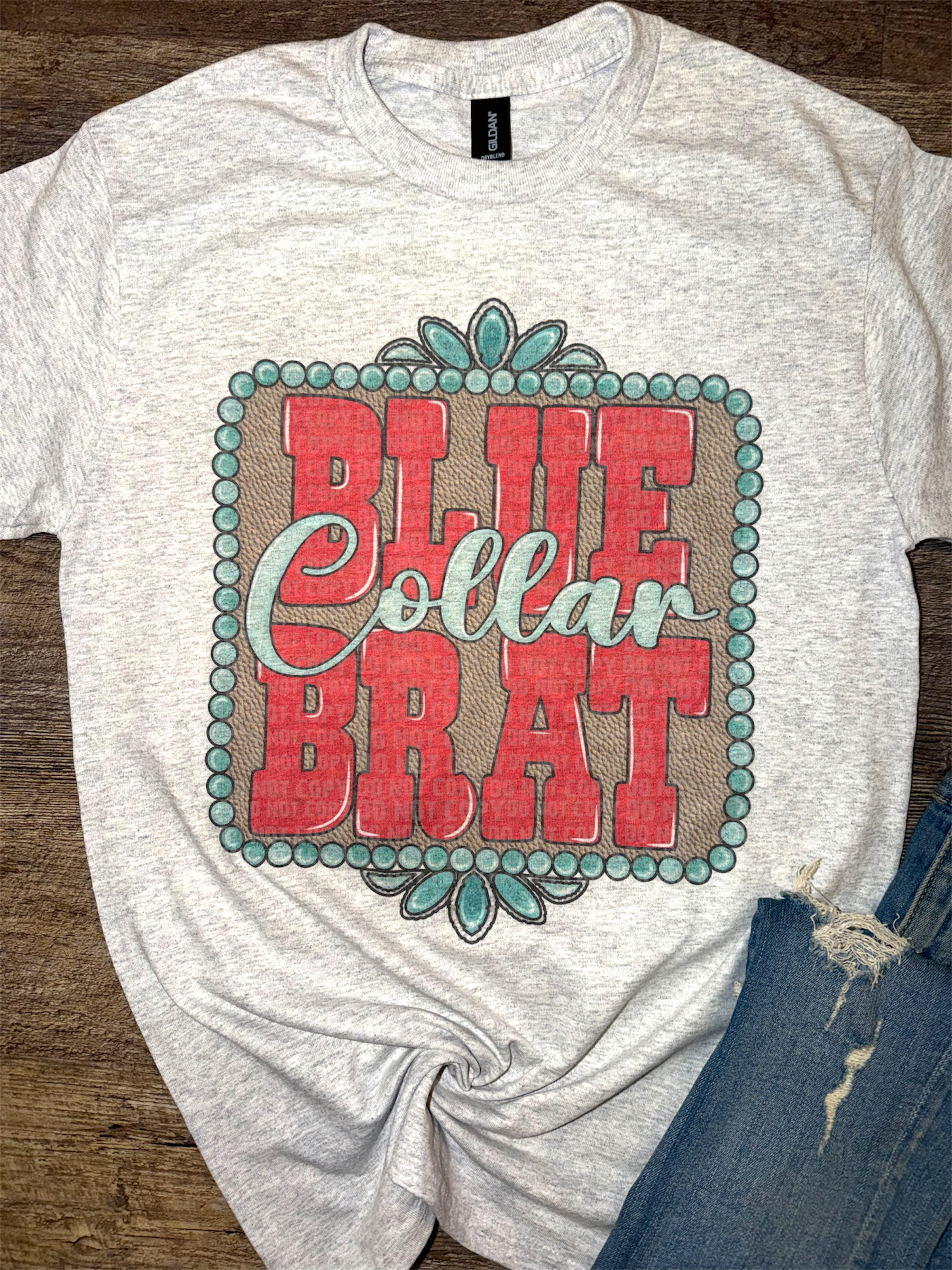 Blue Collar Brat Leather Print Frame Tee