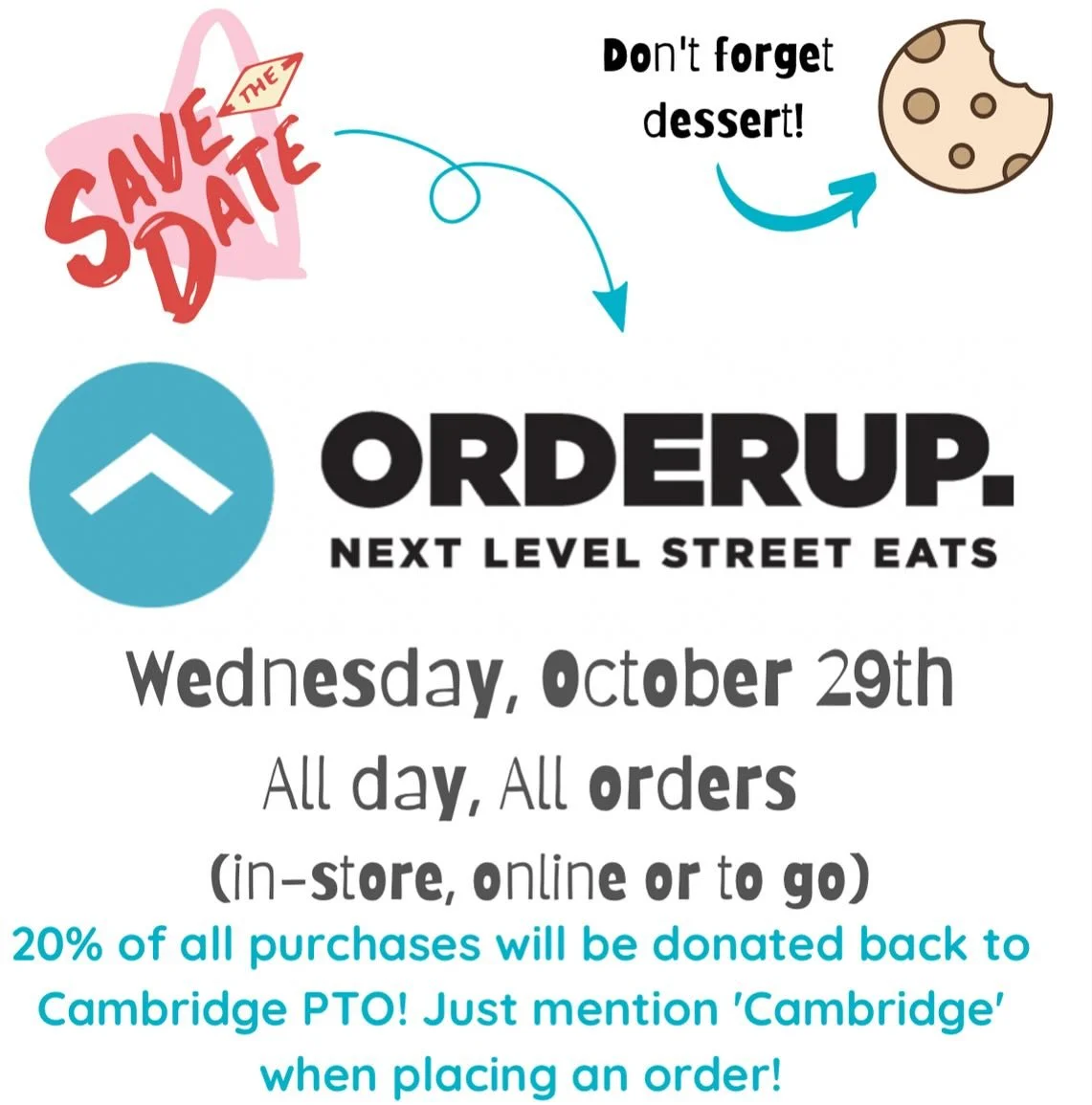 🎉 SAVE THE DATE! Join us for a delicious evening out and support Cambridge Elementary at our &ldquo;Dining Night&rdquo; event! 🎉

📅 Date: October 29th 
⏰ Time: All day 
📍 Location: Order Up: 999 E.Basse 

Treat yourself to a meal at Order Up and 