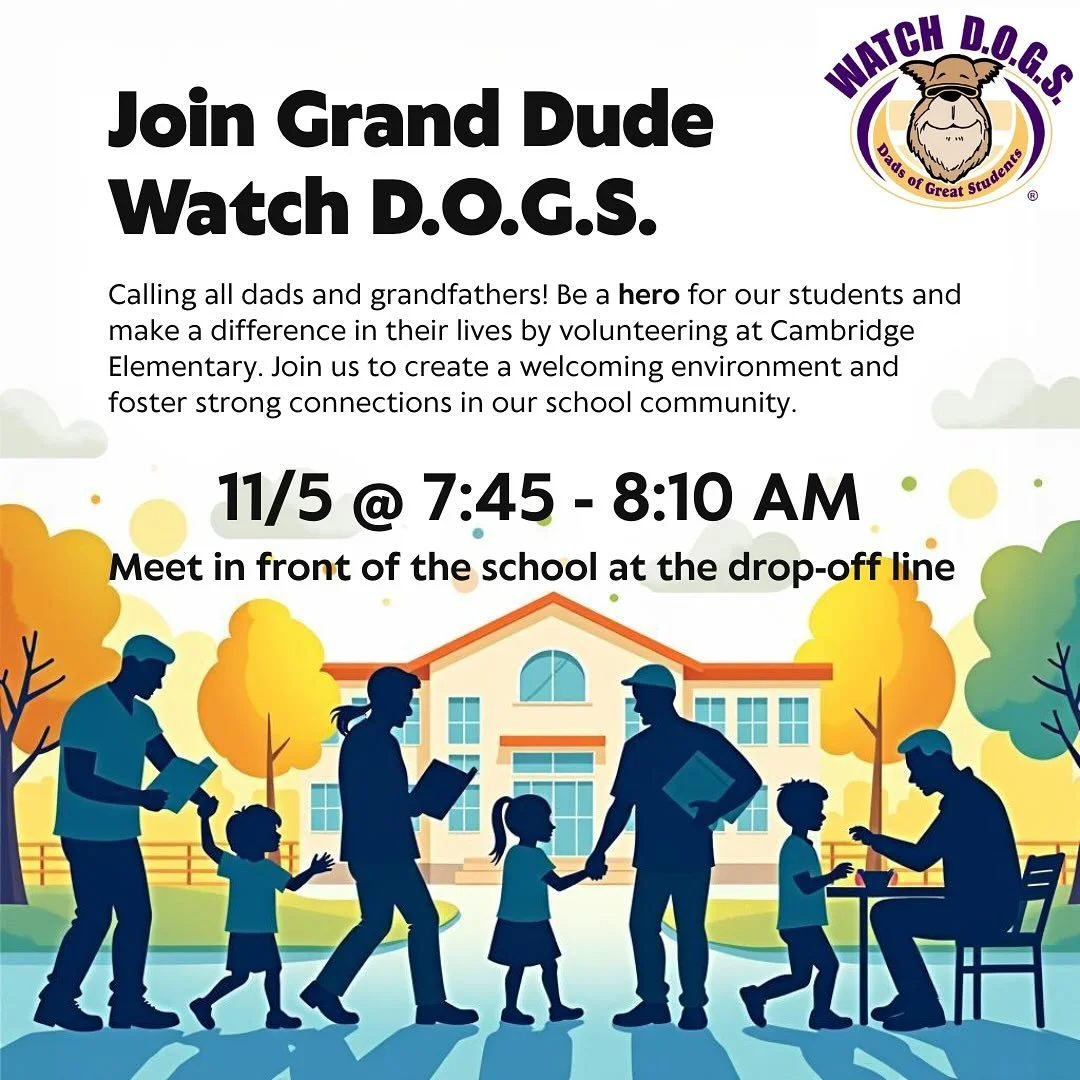 🌟 Attention Grand Dudes! 🌟

Don&rsquo;t forget to join us for our Grand Dudes Watch D.O.G.S. event happening this Wednesday, November 5th, at 7:45 AM. This is our brand new monthly gathering, taking place on the first Wednesday of every month. It&r
