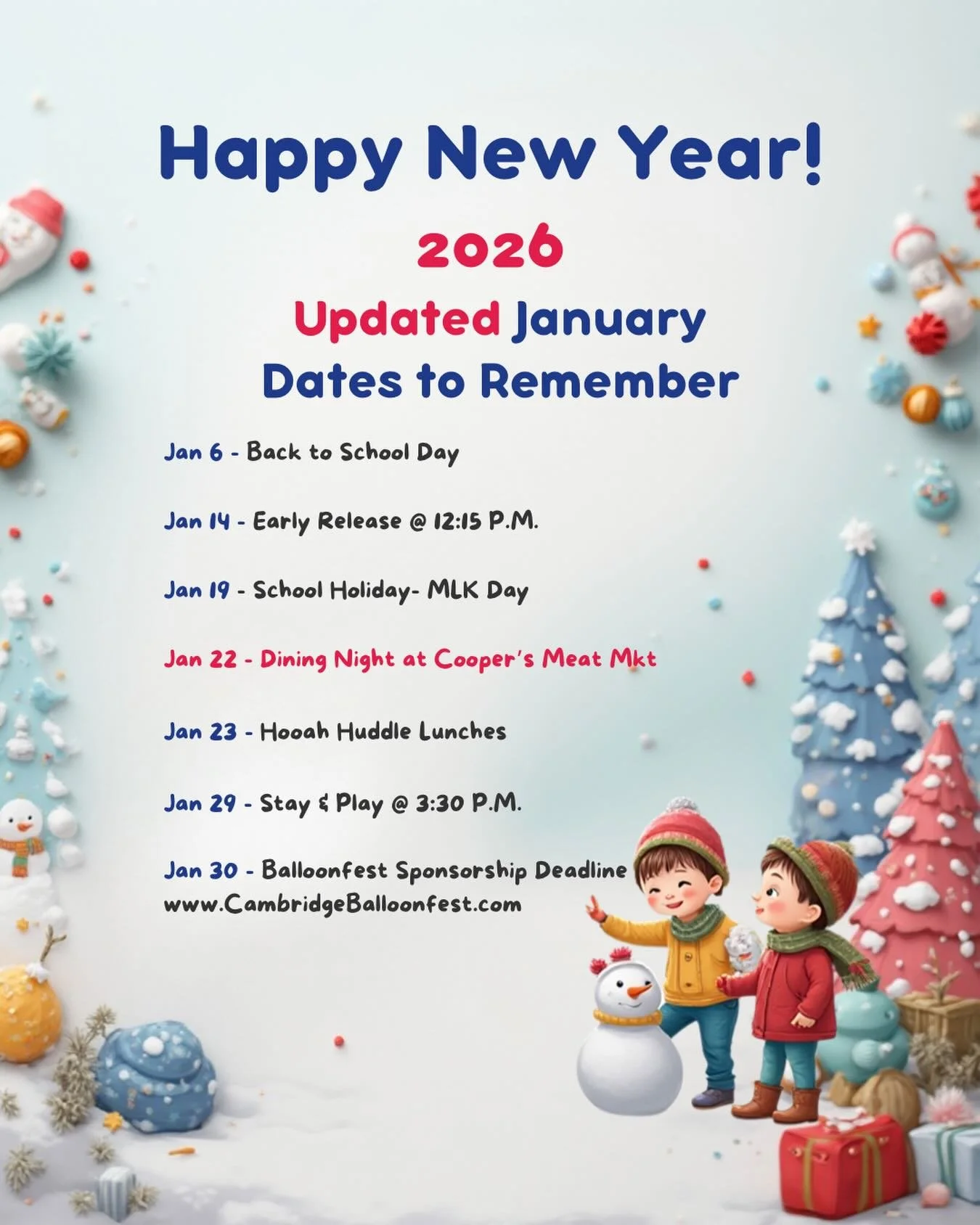 📢Update!📢 We have added Dining Nights at Cooper&rsquo;s Meat Market to this month&rsquo;s events. They are generously providing a portion of their proceeds back to Cambridge. Please share this with your family and friends!