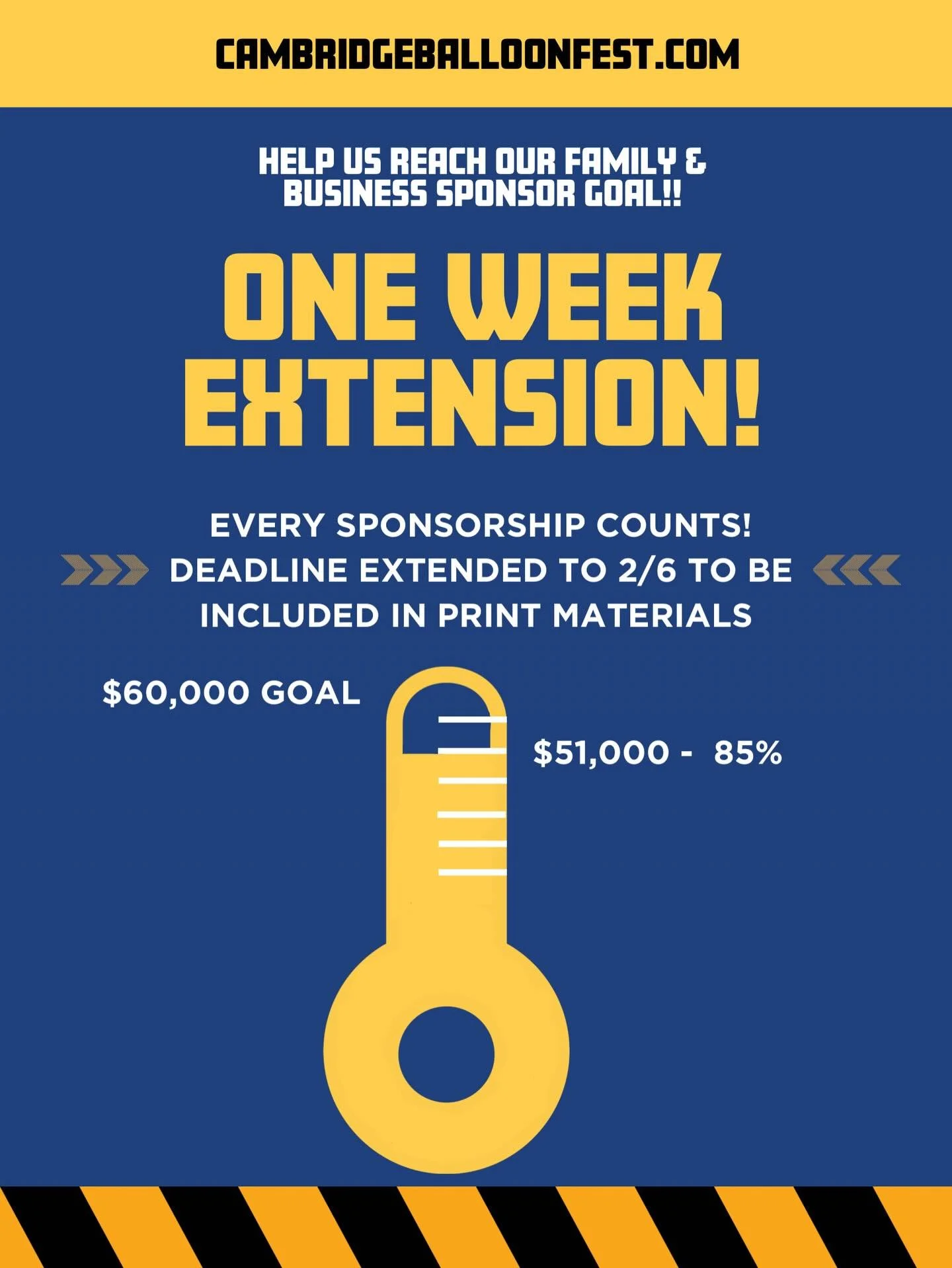 🚧Sponsor Deadline Extended! 🚧
Good news &mdash; today&rsquo;s sponsor deadline to be included in print materials has been extended one more week to February 6!

We&rsquo;re currently at 85% of our goal and could really use everyone&rsquo;s help to 