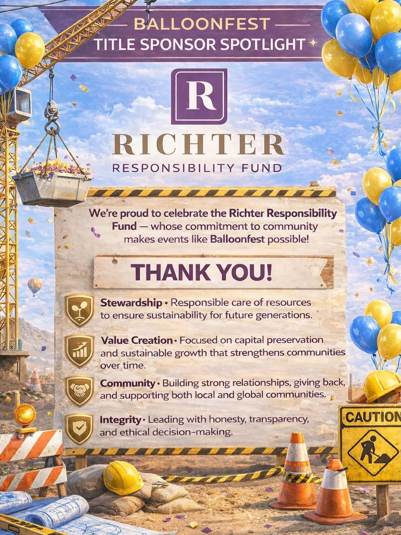 ✨ TITLE SPONSOR SPOTLIGHT&nbsp;✨

We&rsquo;re proud to celebrate Richter&nbsp;Responsibility Fund&nbsp;&mdash; whose commitment to community makes events like Balloonfest&nbsp;possible!

At the heart of their mission are powerful core values that lif