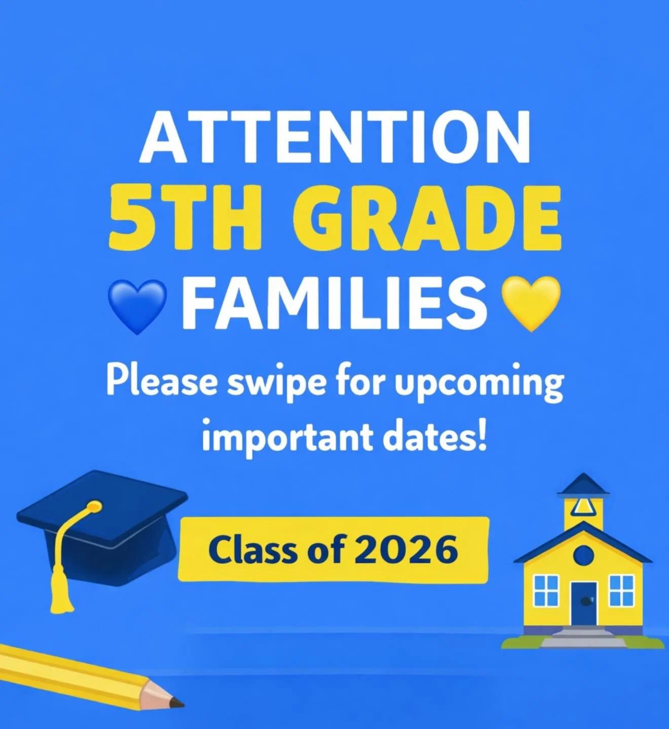📣5th Grade Families 📣 swipe right for important May dates. Time flies when you&rsquo;re having fun! Email 5th grade chair Meaghan Rohlfs, meaghanrohlfs@gmail.com, for questions.