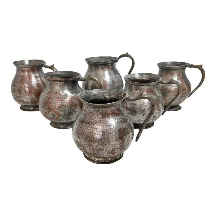 Hand Hammered Tinned Copper Water Jugs – Set of 6