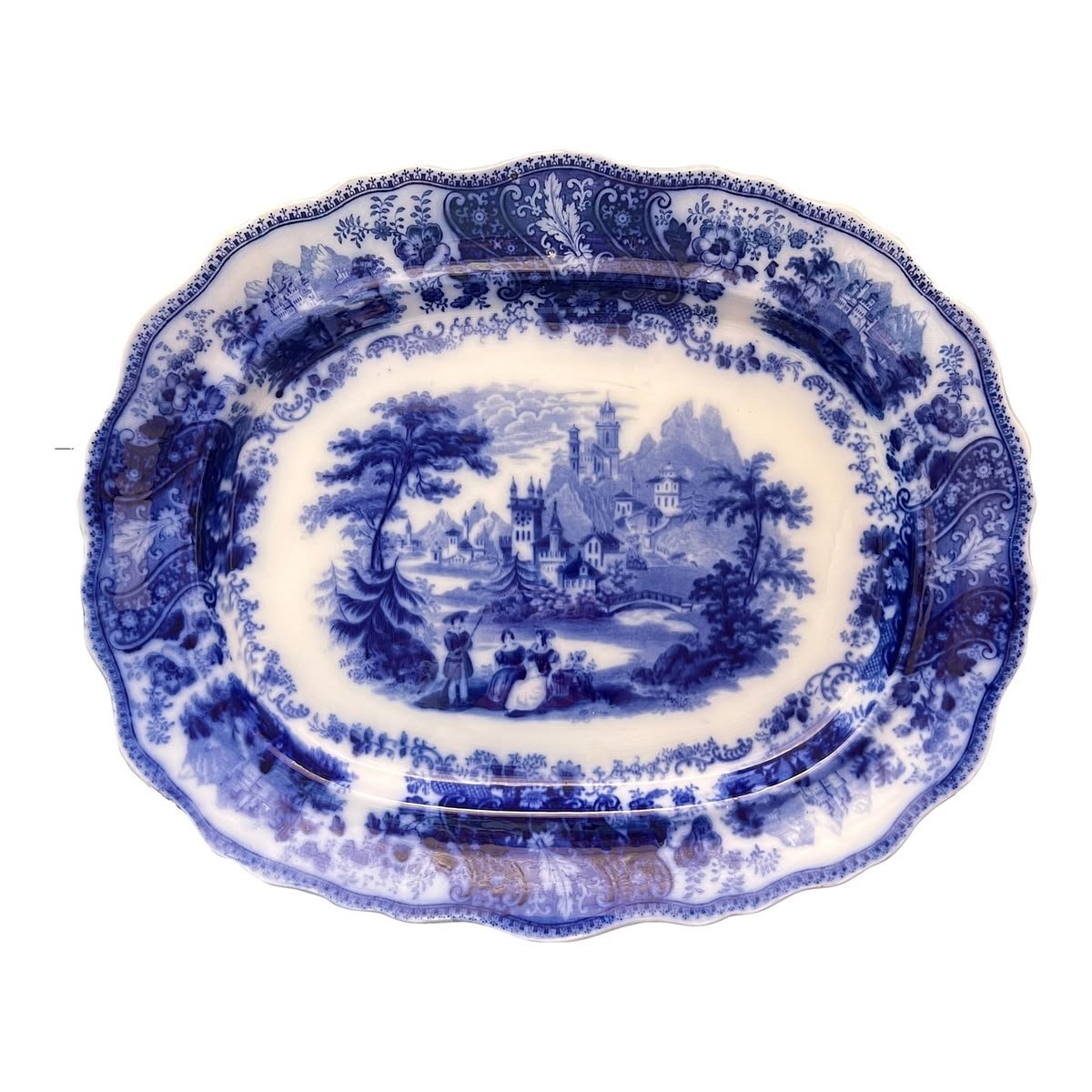 Antique Flow Blue "Nonpareil" by Burgess & Leigh 18" Oval Serving Platter