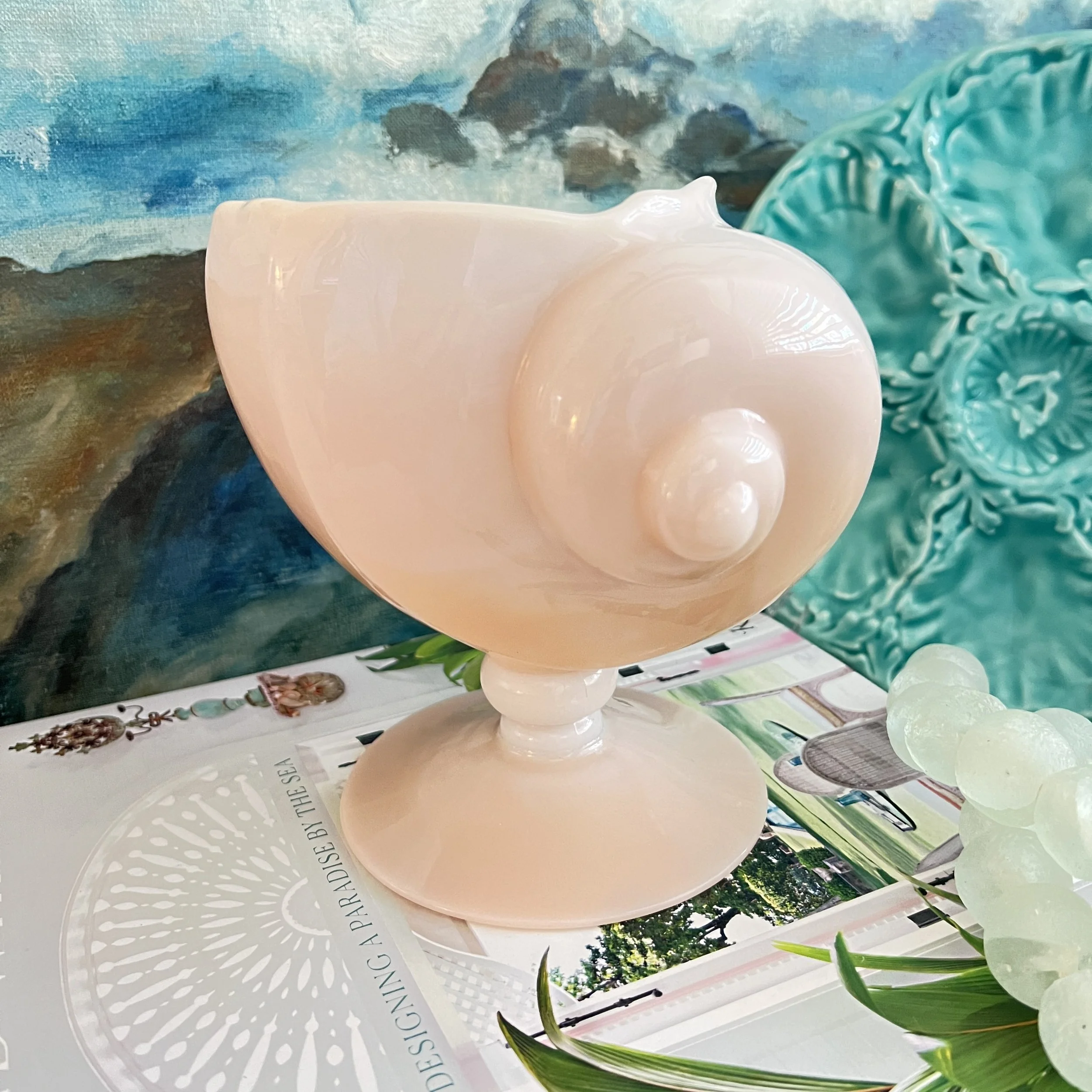 Vintage Pink Cambridge Glass Seashell Pedestal Vase