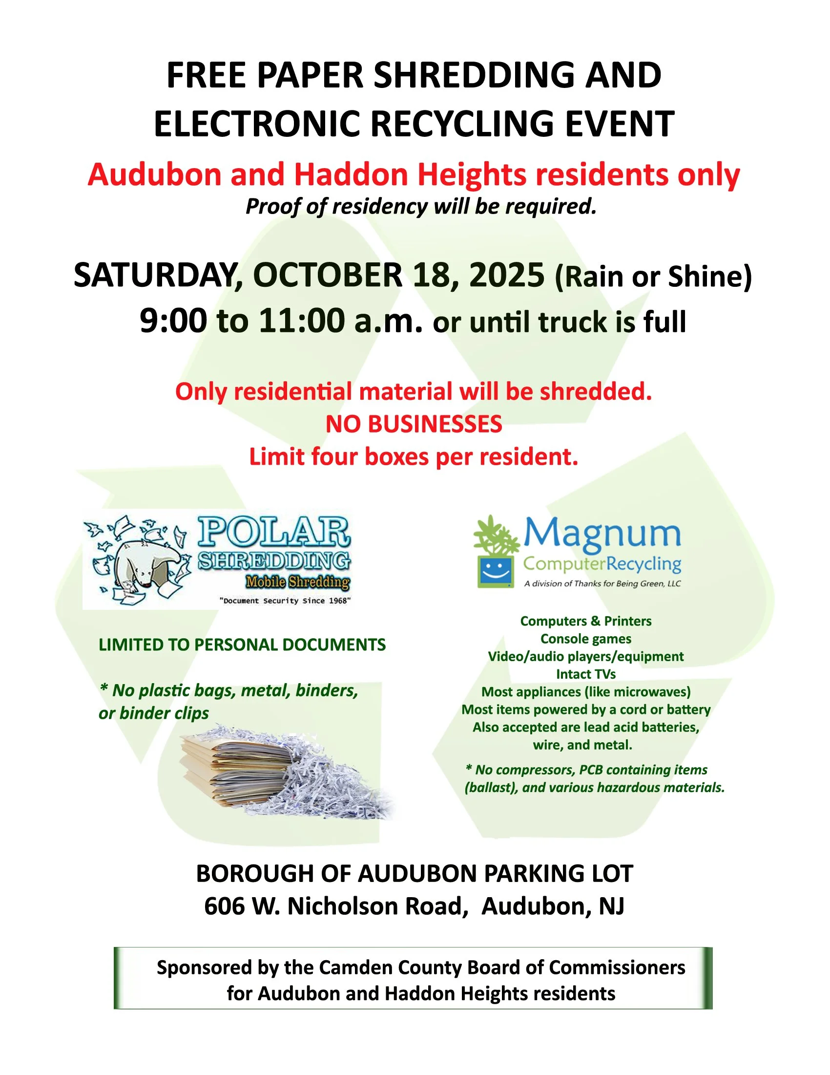 Free Paper Shredding and Electronics Recycling Event