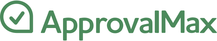 ApprovalMax logo with green text and check mark icon