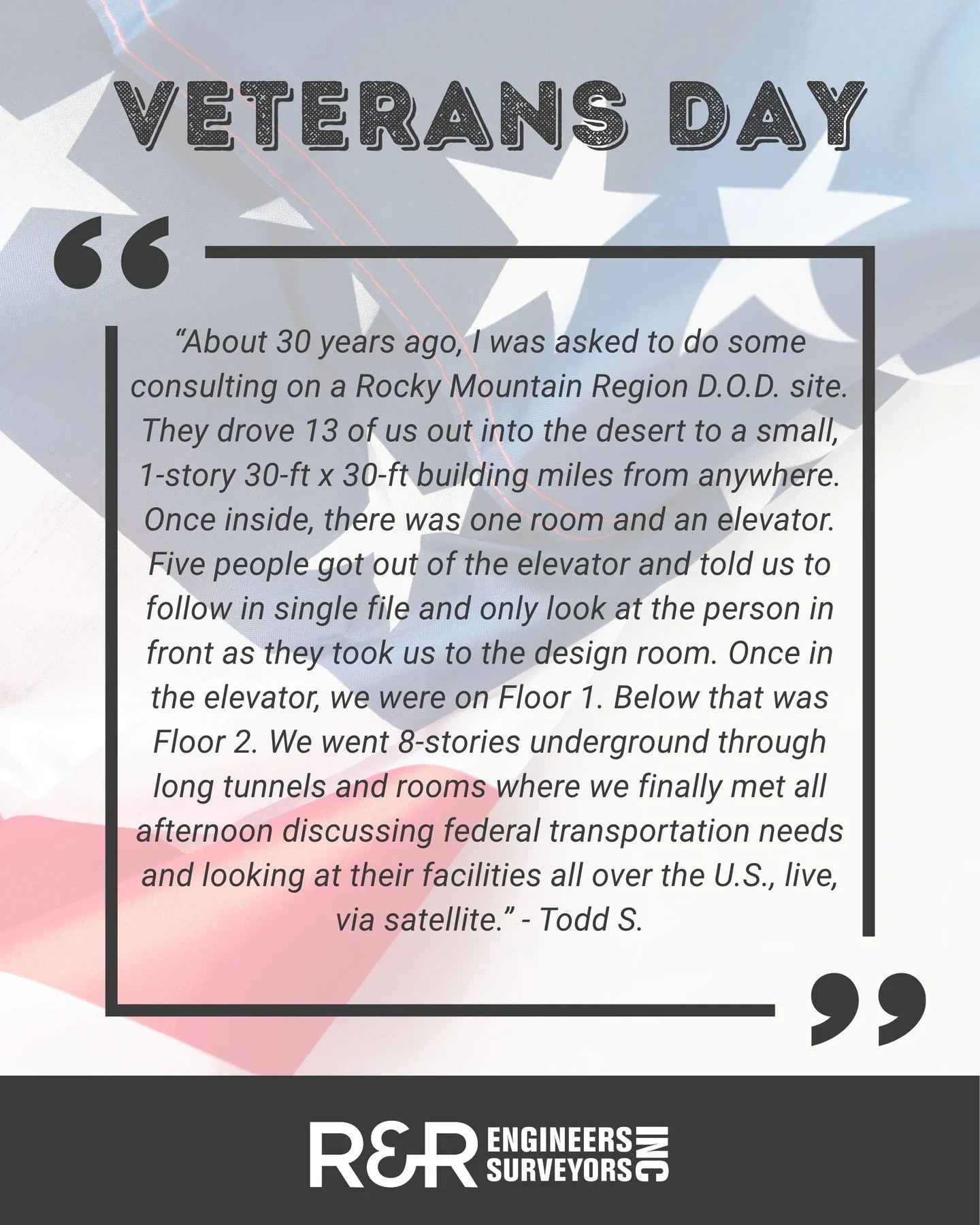 Honoring Those Who Serve. 🇺🇸

At R&amp;R, we&rsquo;re proud to play a small part in a greater mission by supporting military and federal projects that protect and strengthen our communities. We&rsquo;re deeply grateful for those who serve and for t