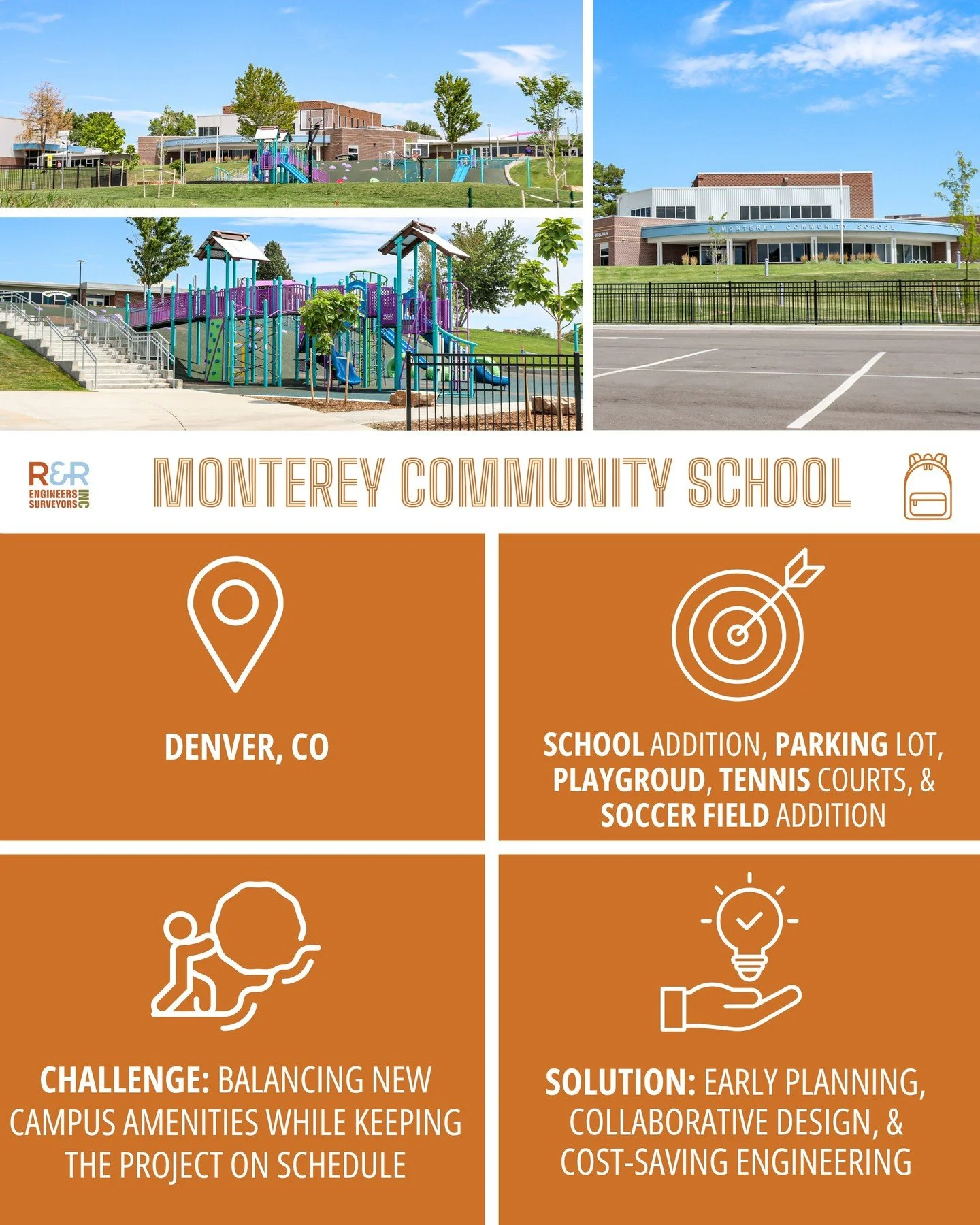 Behind every successful school project is a team working to solve challenges long before students arrive. Monterey Community School is a great example.

What began as a campus improvement project became a comprehensive site design effort. R&amp;R des