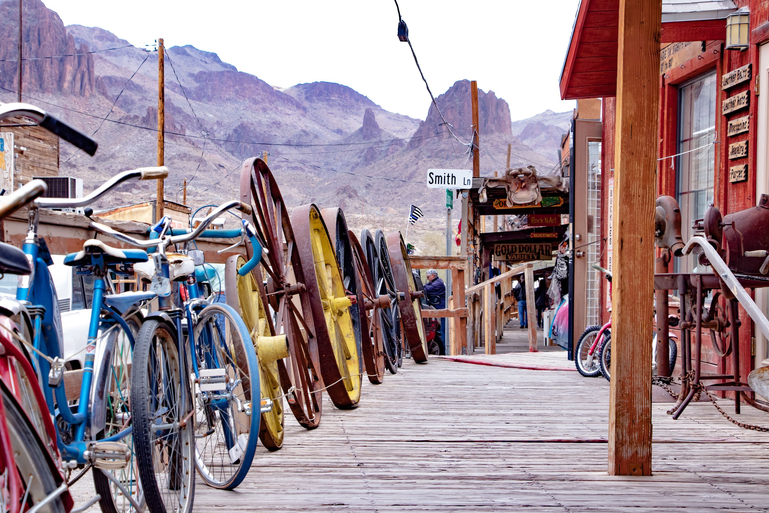 Bikes on the boardwalk, Oatman Arizona, USA