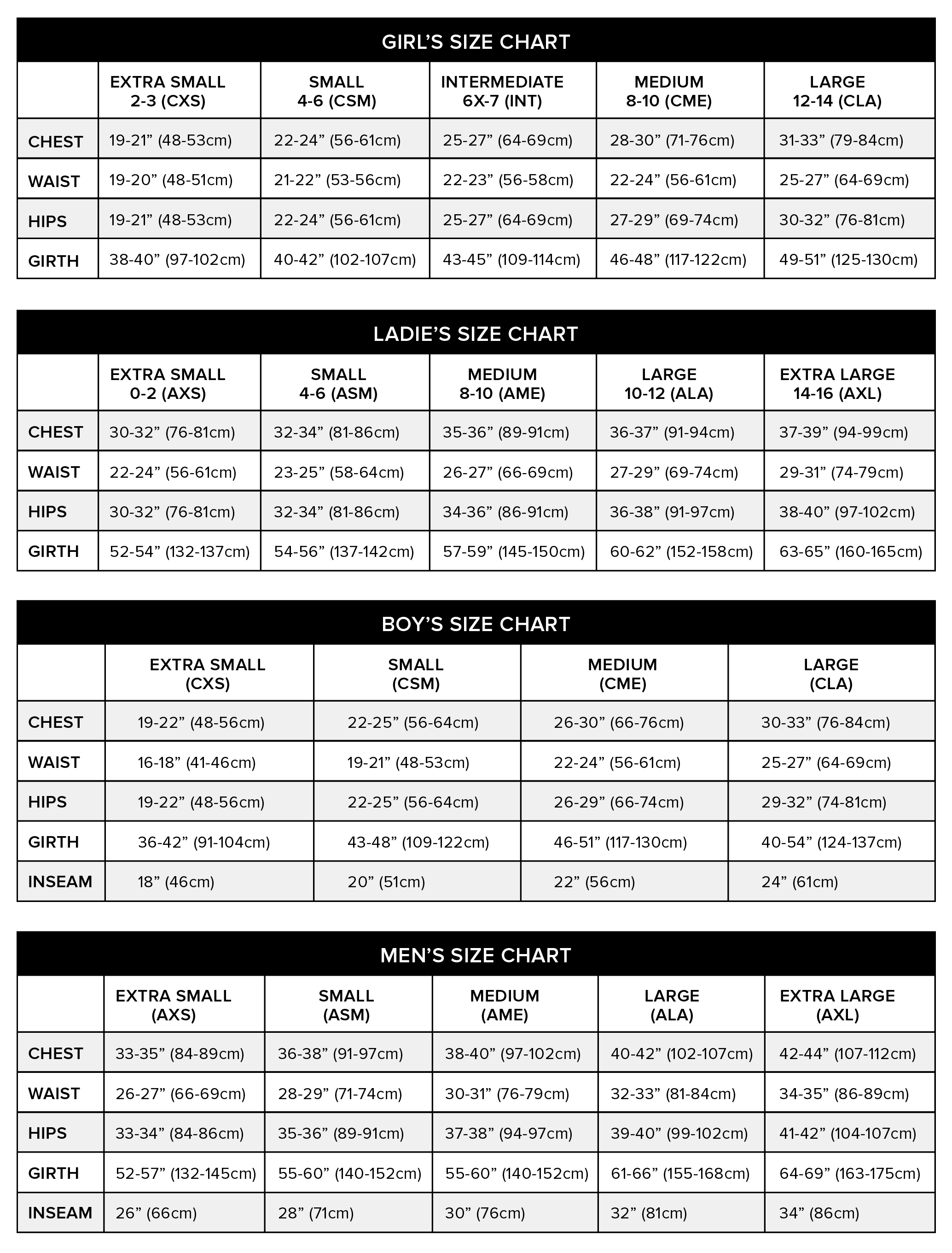 size chart — Shannon Leotards